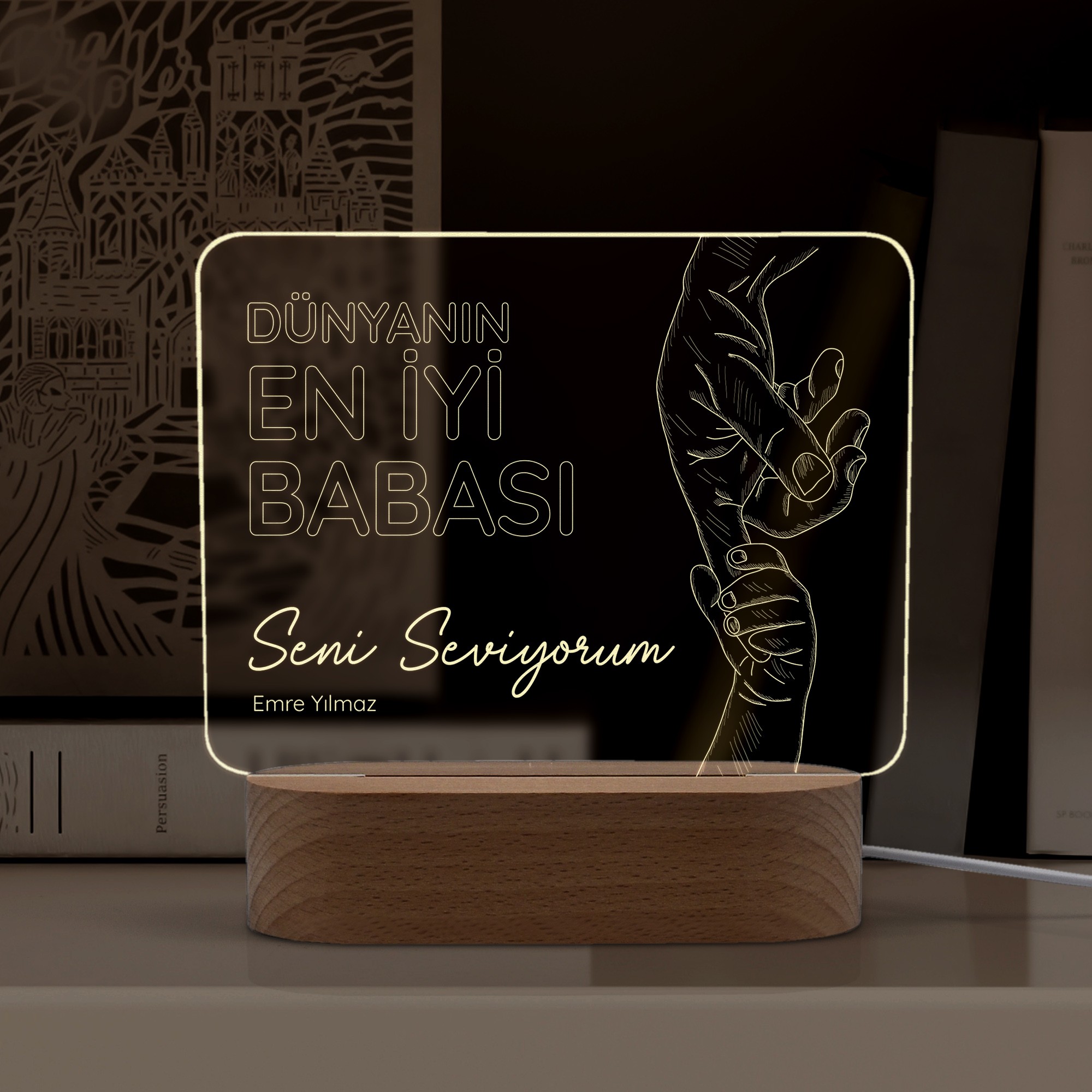 Baba İçin Yazılı Kişiye Özel Led Gece Lambası