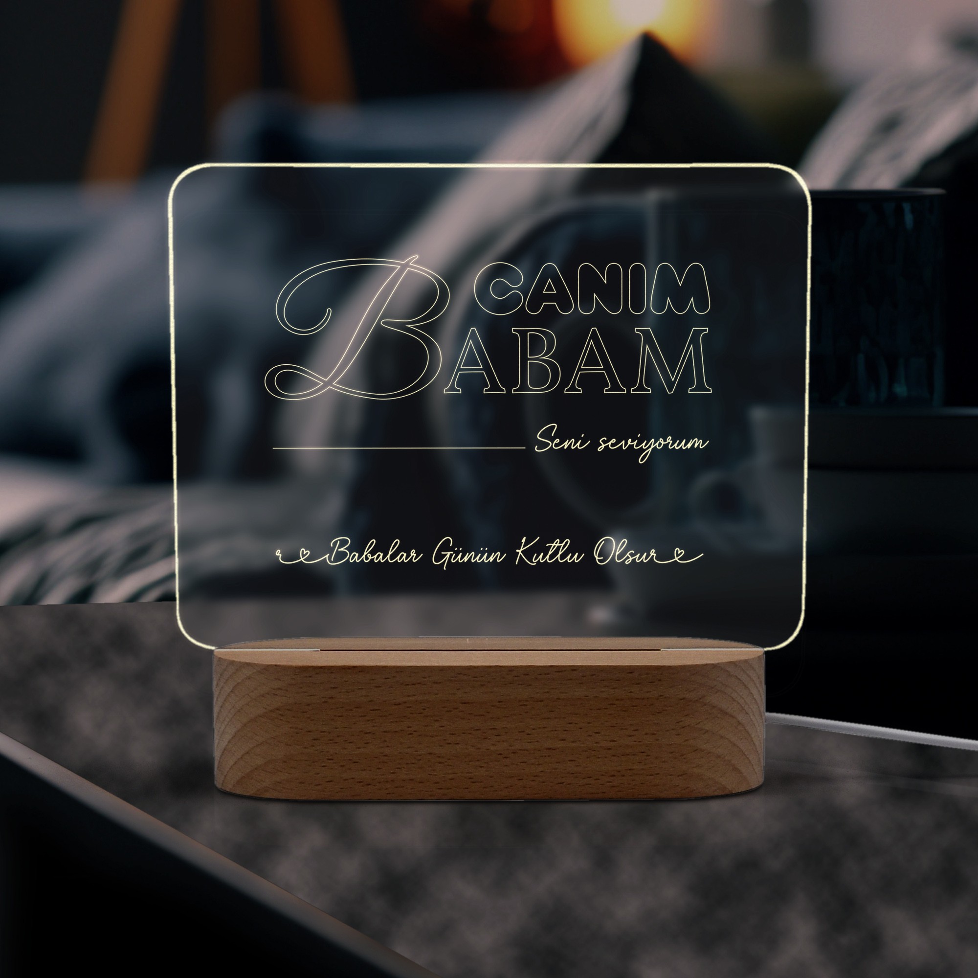 Babalar için Canım Babam Yazılı Led Gece Lambası