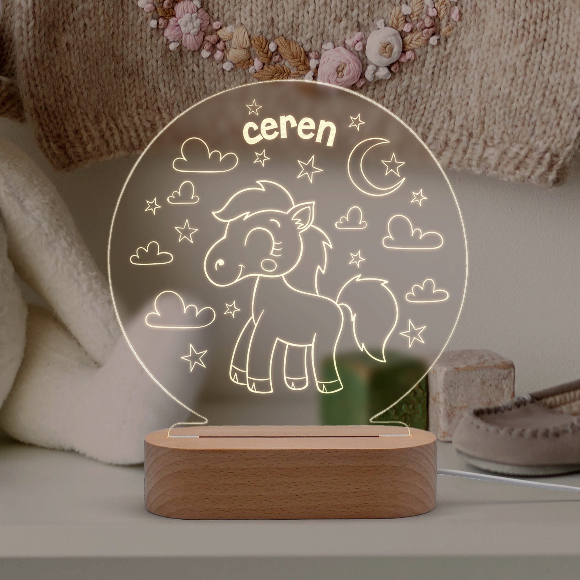 Pony At Figürlü Kişiye Özel Led Gece Lambası