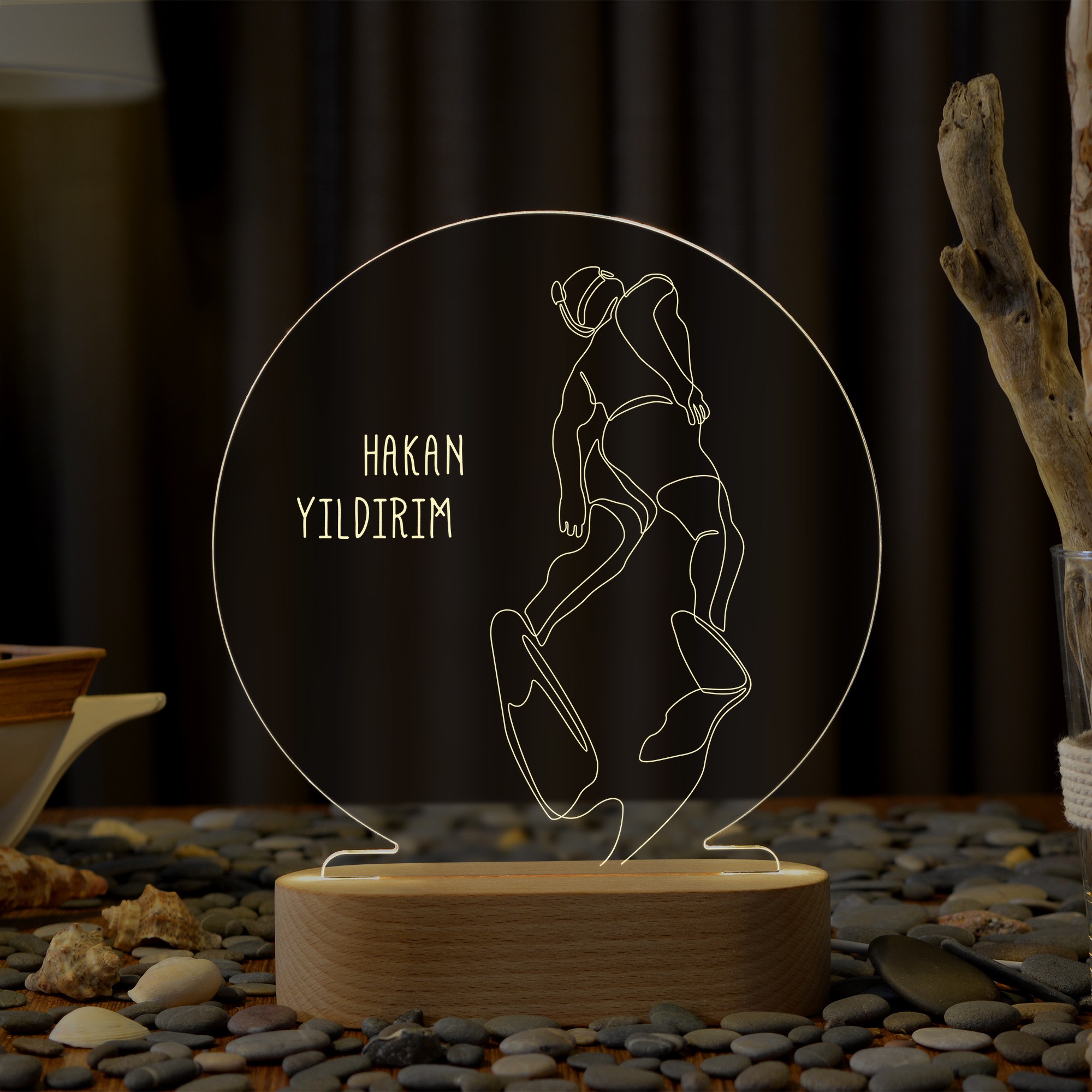 Dalgıçlar için Özel Tasarım İsimli Kişiye Özel Ledli Gece Lambası