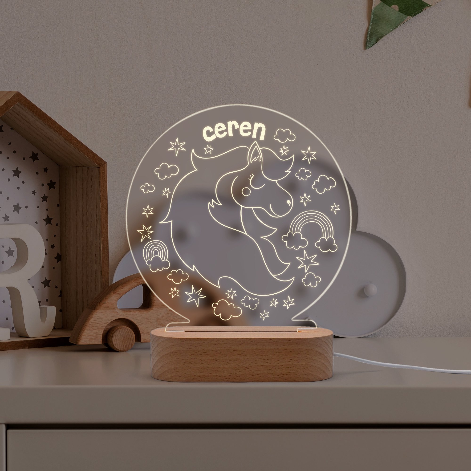 Pony Figürlü, Masalsı Kişiye Özel Led Gece Lambası