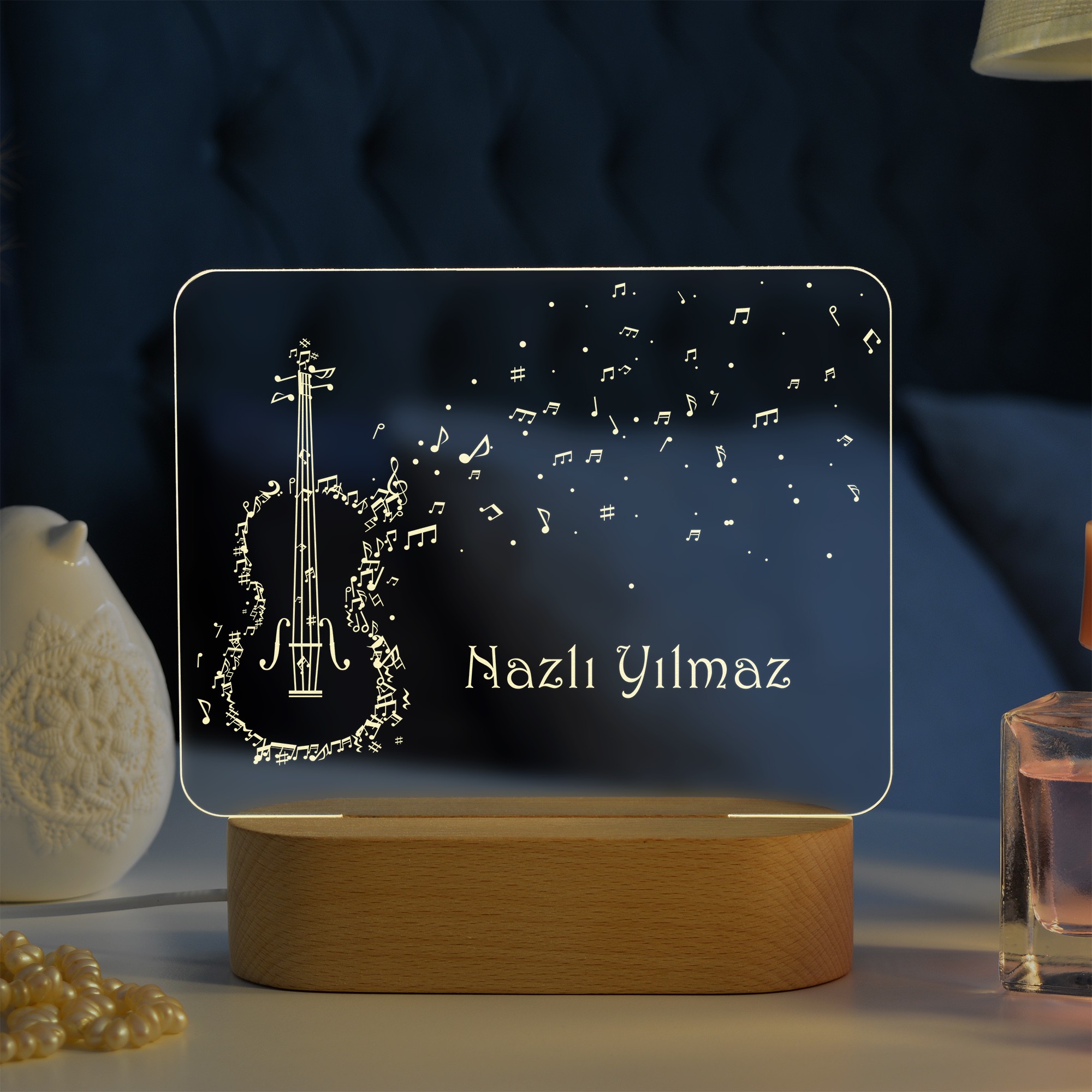 Viyolonsel Sembollü, Müzisyenler için Dörtgen Model Kişiye Özel Led Gece Lambası
