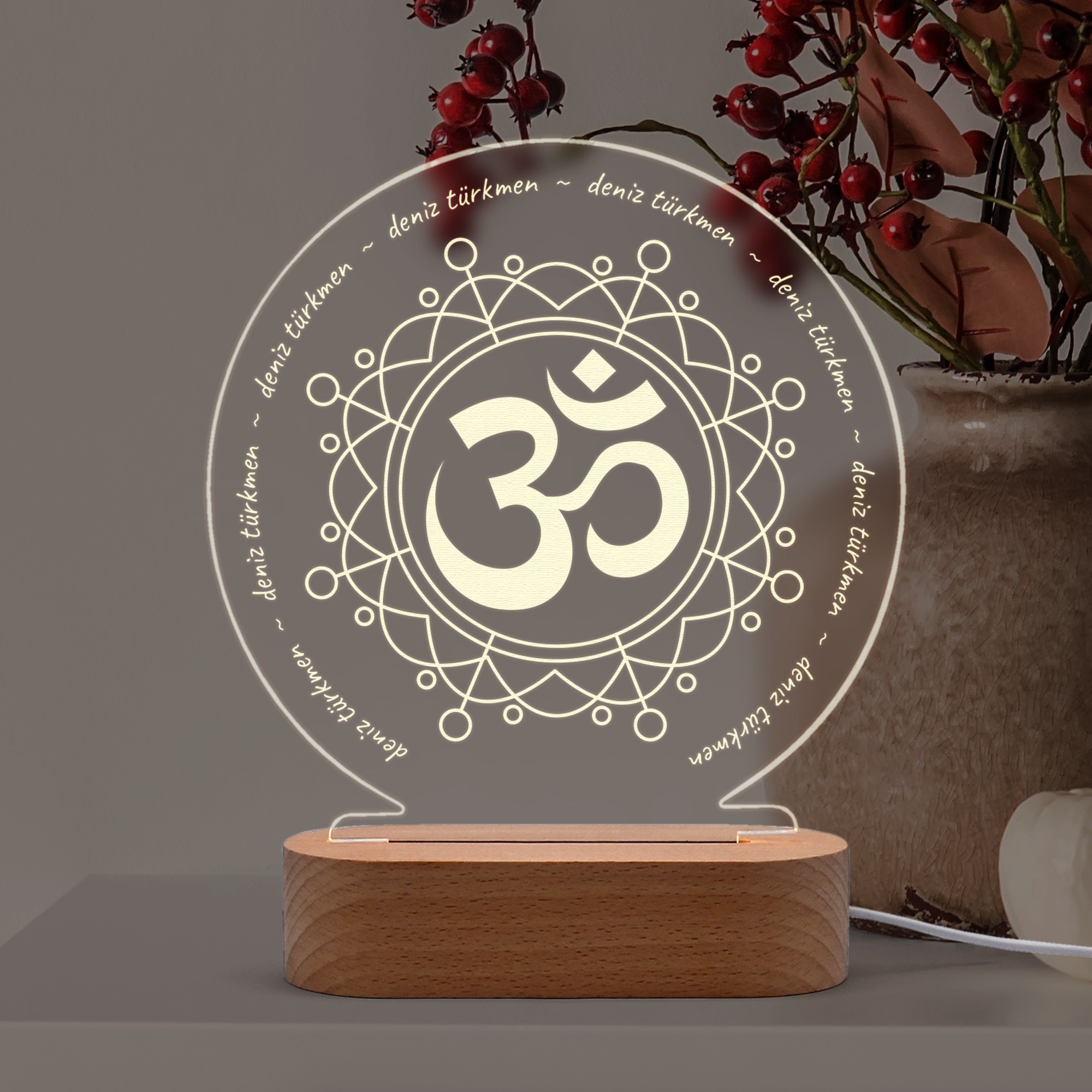 Yoga Om Sembollü Kişiye Özel Ledli Gece Lambası