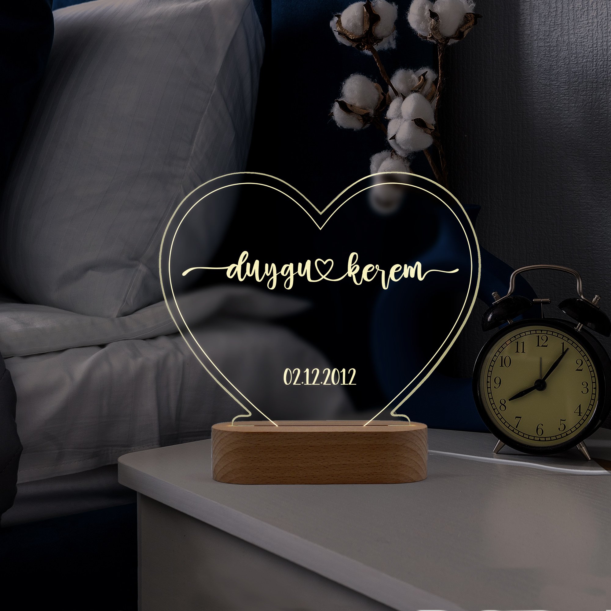 Çiftler için Konturlu Kişiye Özel Ledli Gece Lambası