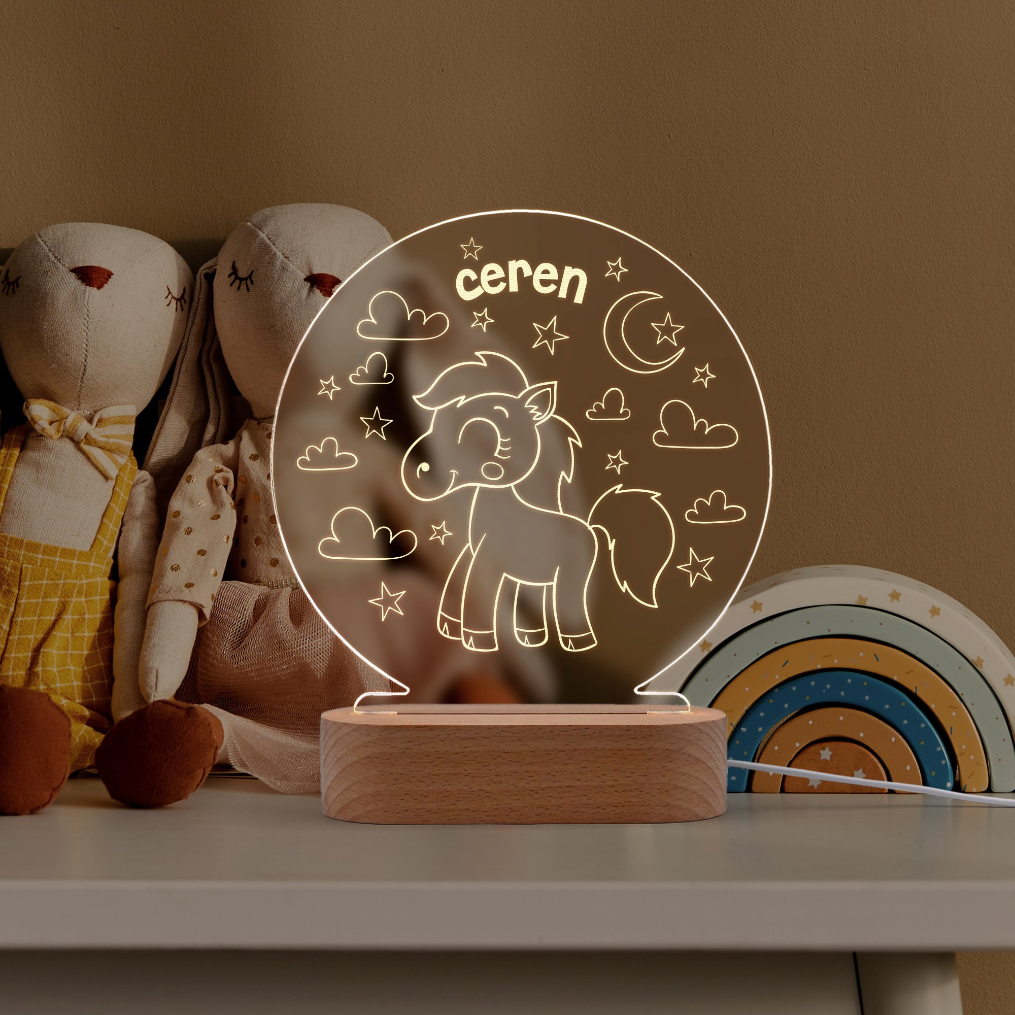 Pony At Figürlü Kişiye Özel Led Gece Lambası