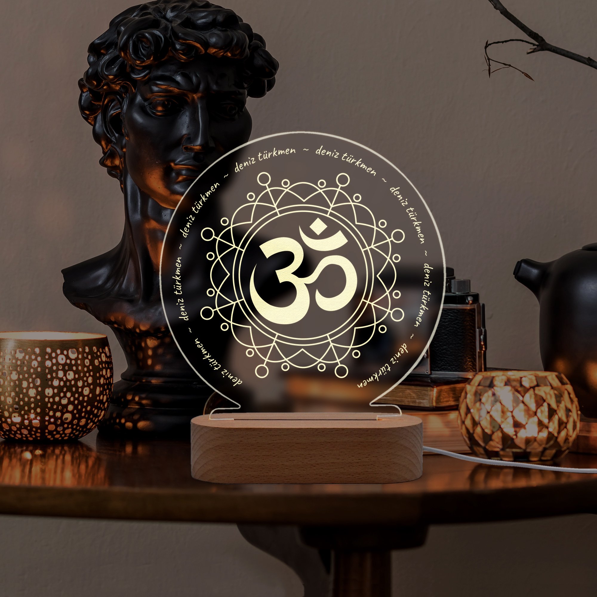 Yoga Om Sembollü Kişiye Özel Ledli Gece Lambası