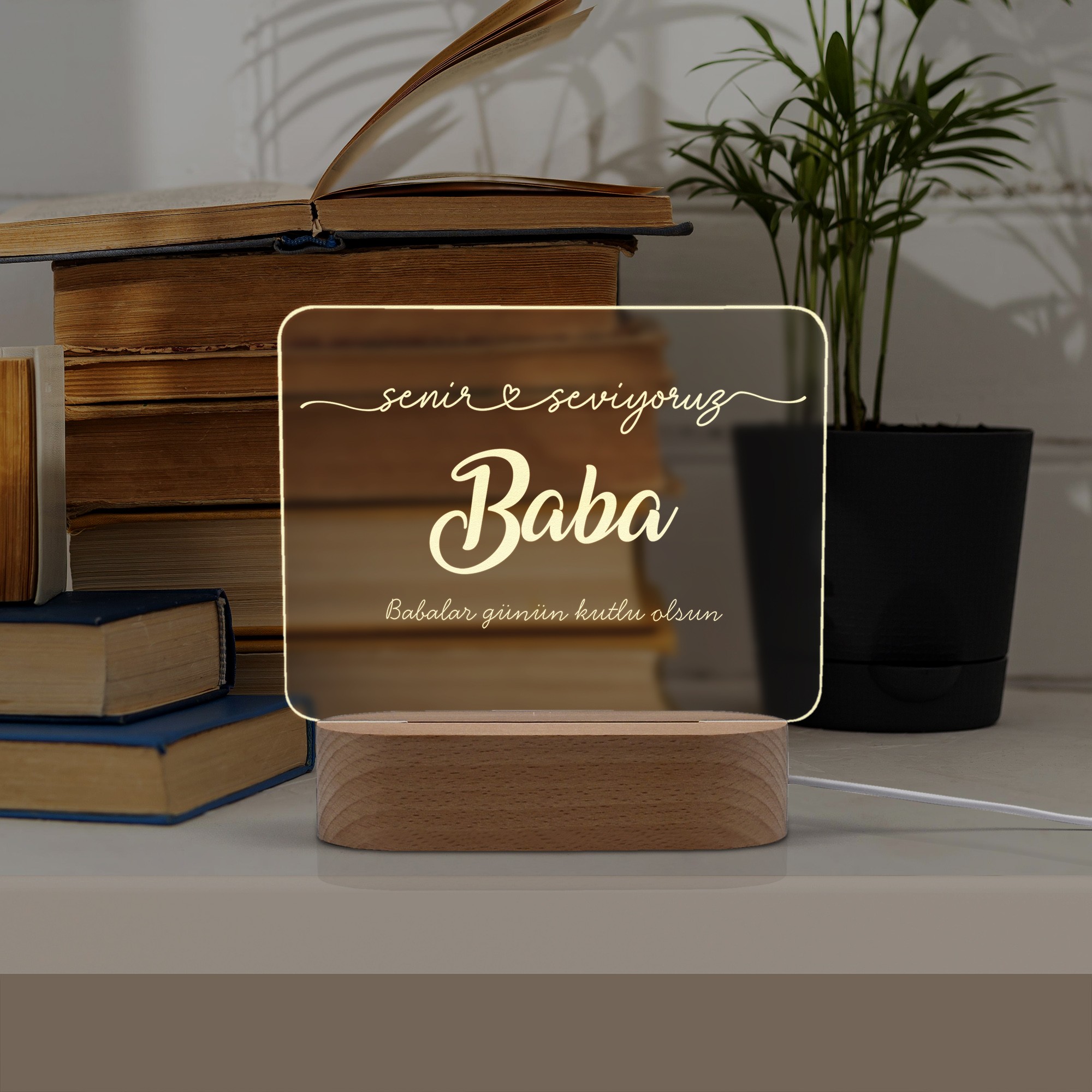 Babalar için Seni Seviyorum Yazılı Led Gece Lambası