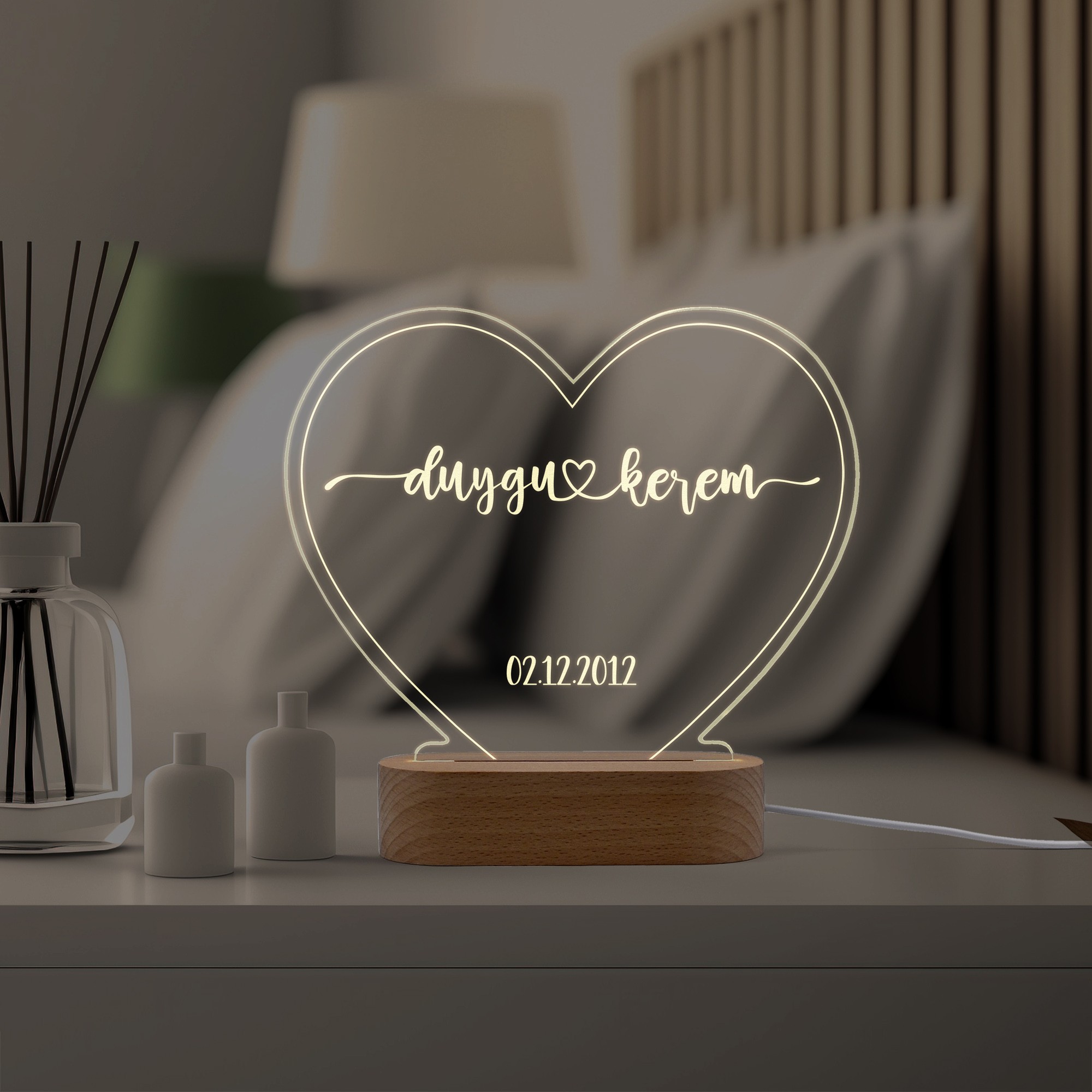 Çiftler için Konturlu Kişiye Özel Ledli Gece Lambası