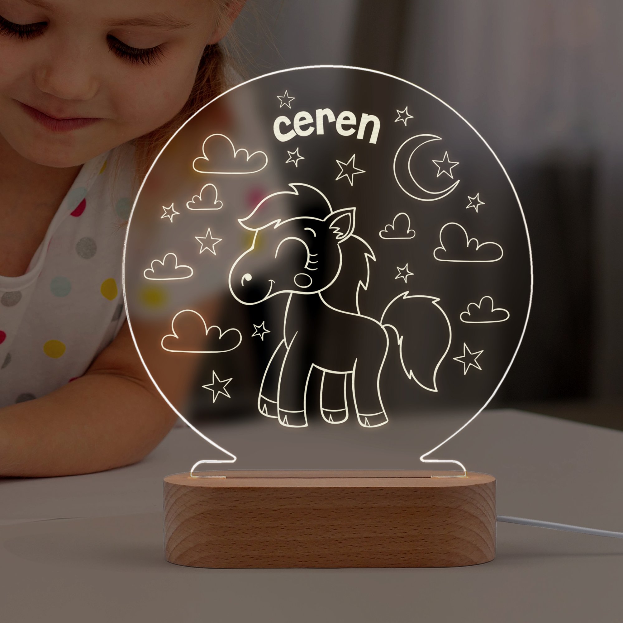 Pony At Figürlü Kişiye Özel Led Gece Lambası