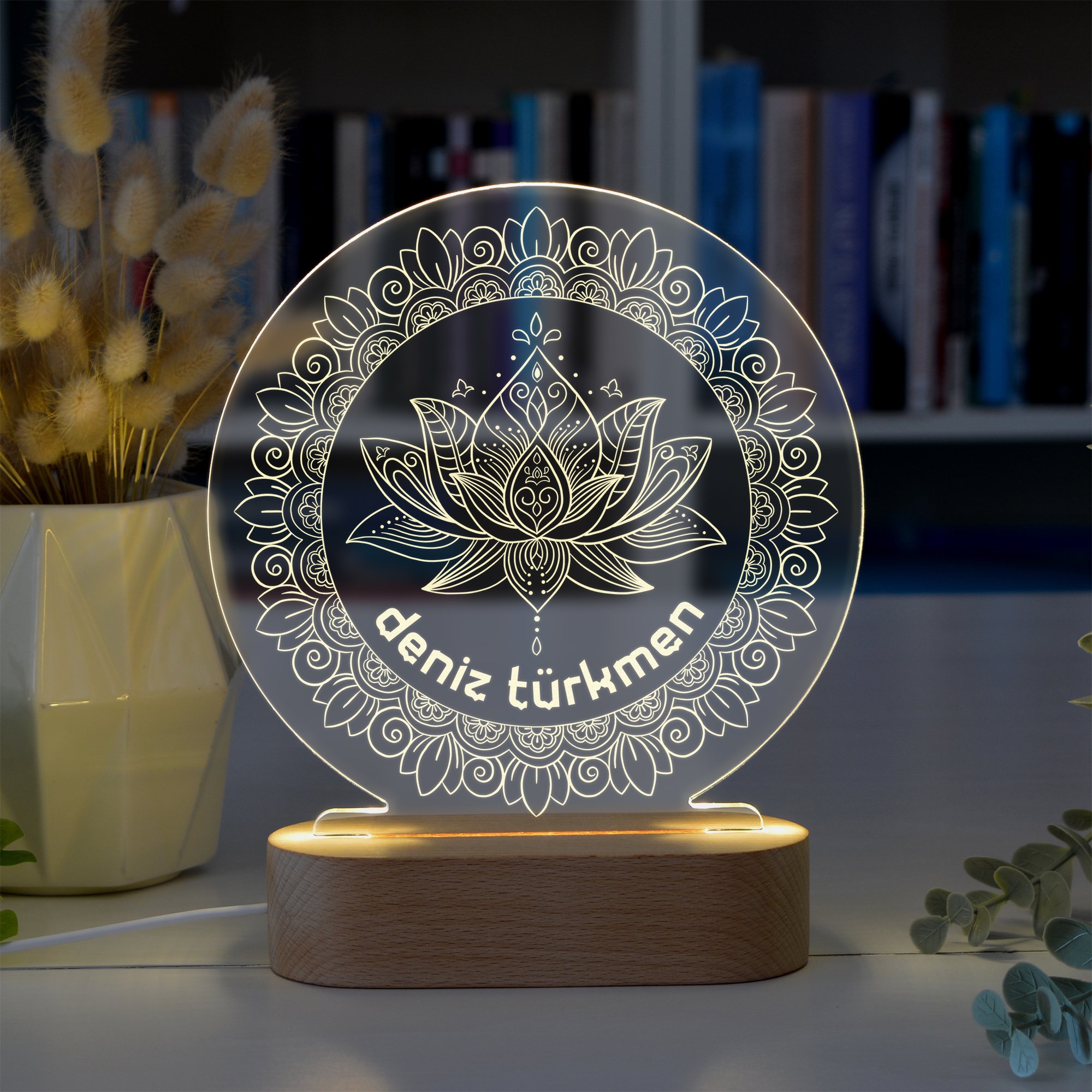 Lotus, Mandala Figürlü Kişiye Özel Ledli Gece Lambası