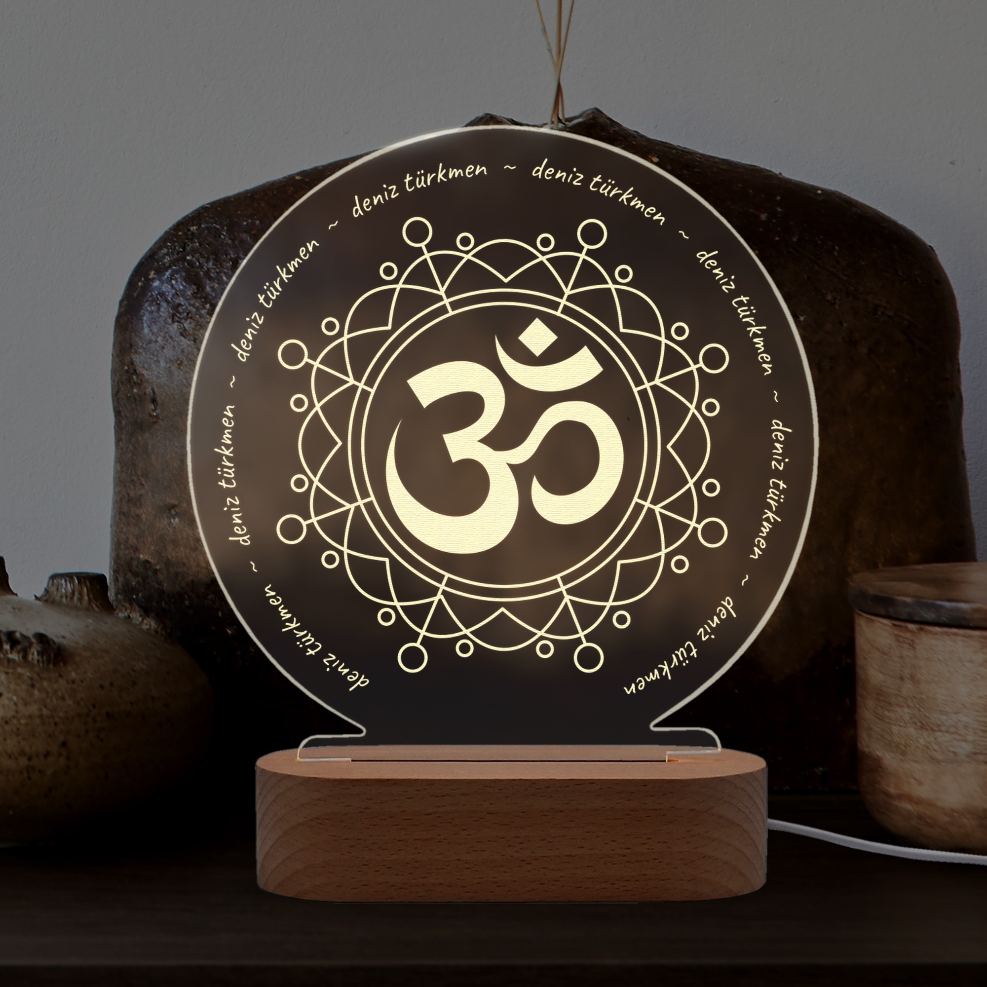 Yoga Om Sembollü Kişiye Özel Ledli Gece Lambası