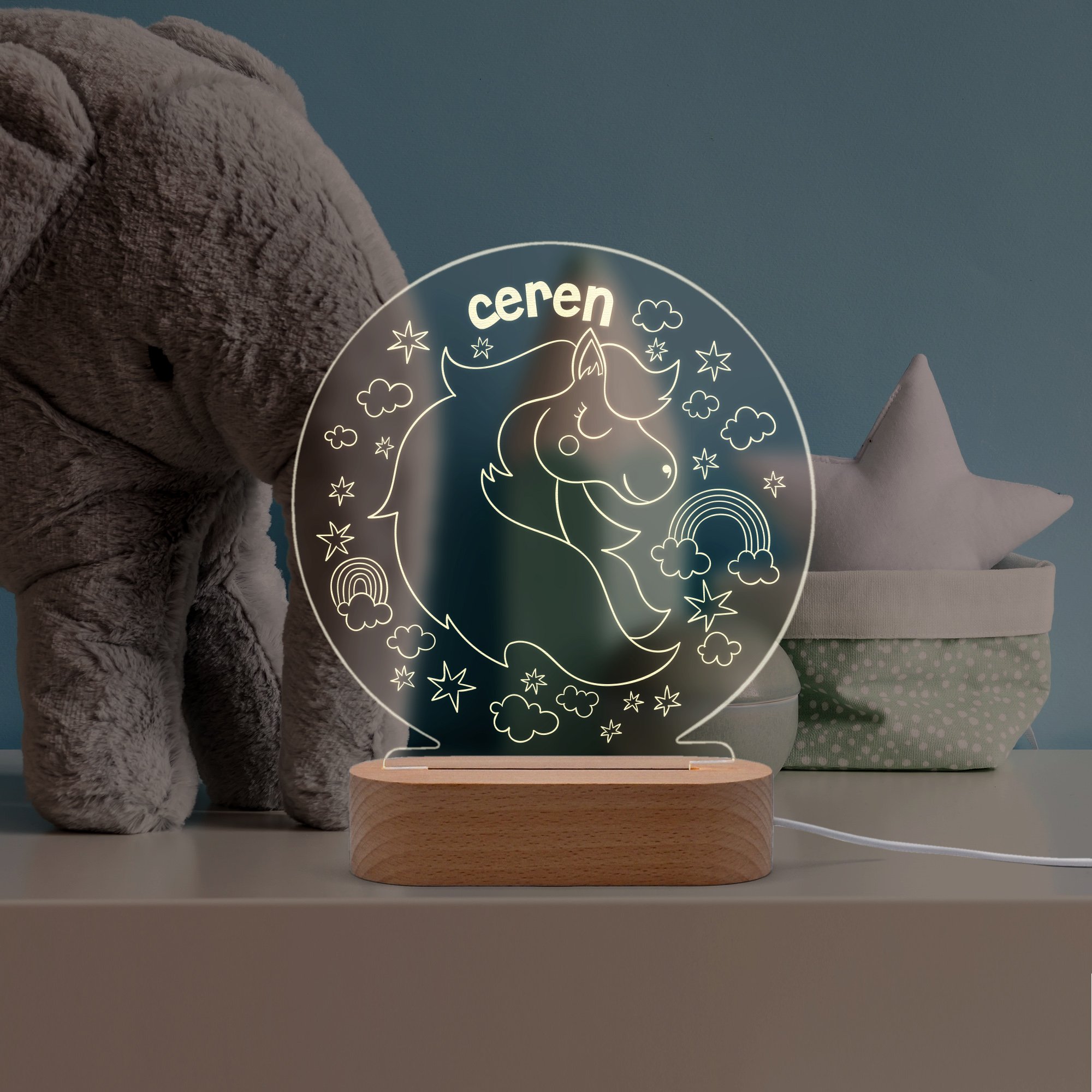 Pony Figürlü, Masalsı Kişiye Özel Led Gece Lambası