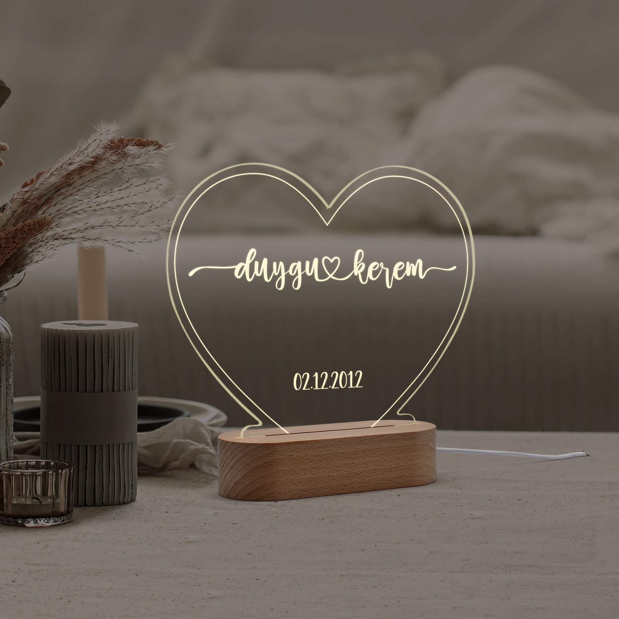 Çiftler için Konturlu Kişiye Özel Ledli Gece Lambası