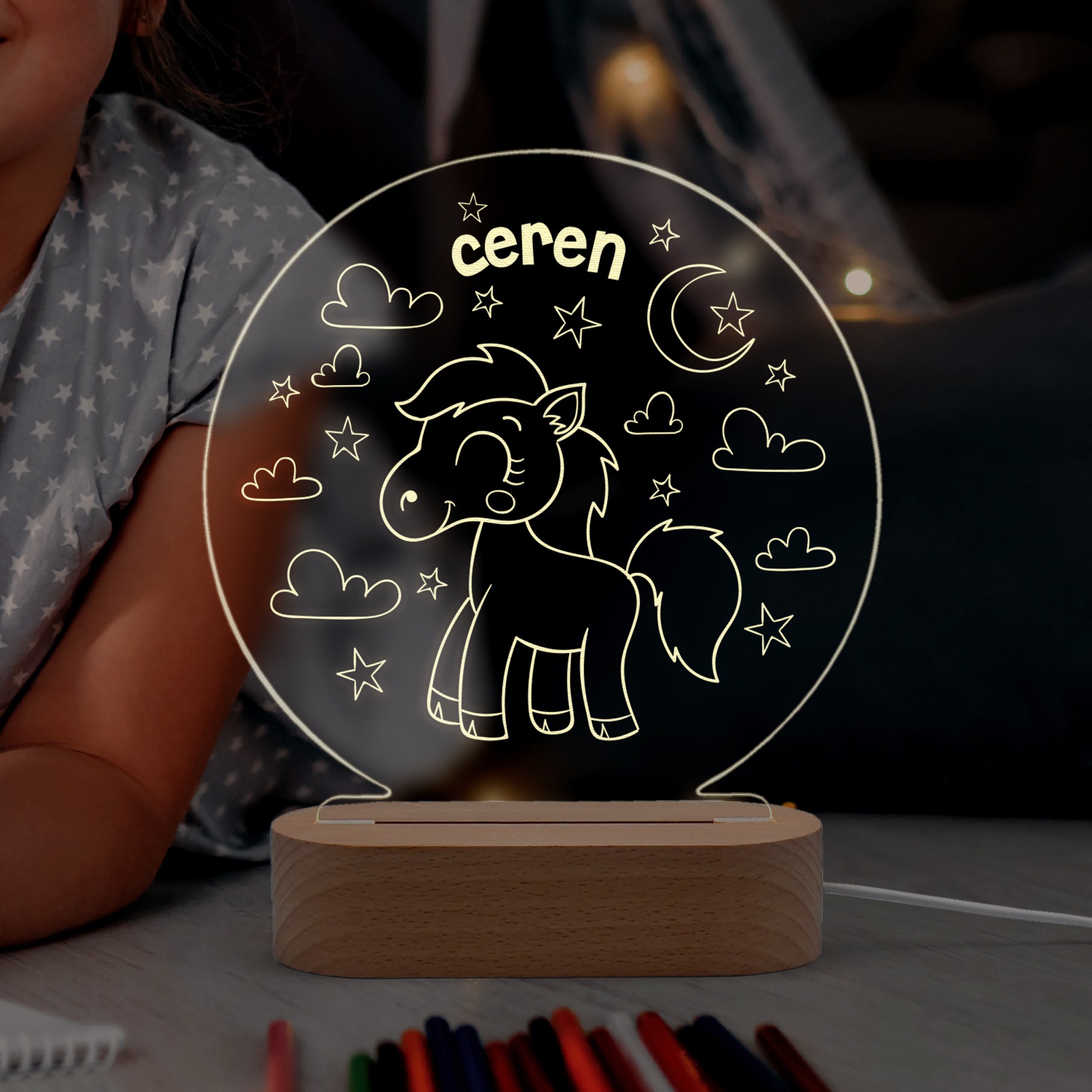 Pony At Figürlü Kişiye Özel Led Gece Lambası