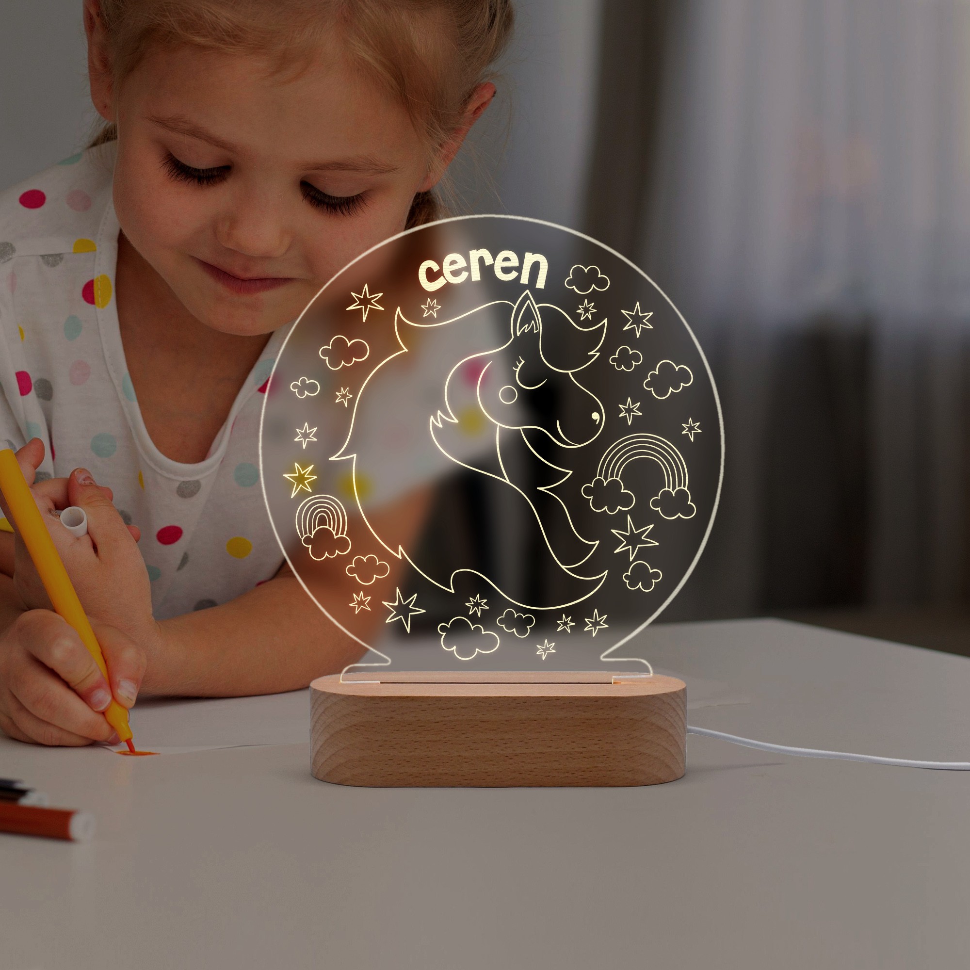 Pony Figürlü, Masalsı Kişiye Özel Led Gece Lambası