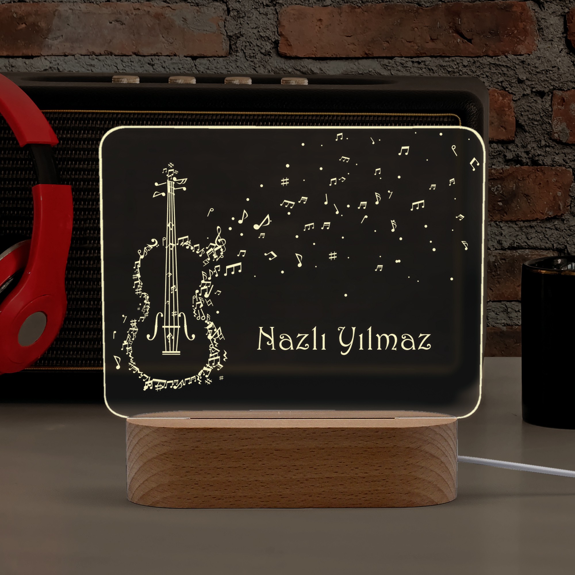 Viyolonsel Sembollü, Müzisyenler için Dörtgen Model Kişiye Özel Led Gece Lambası