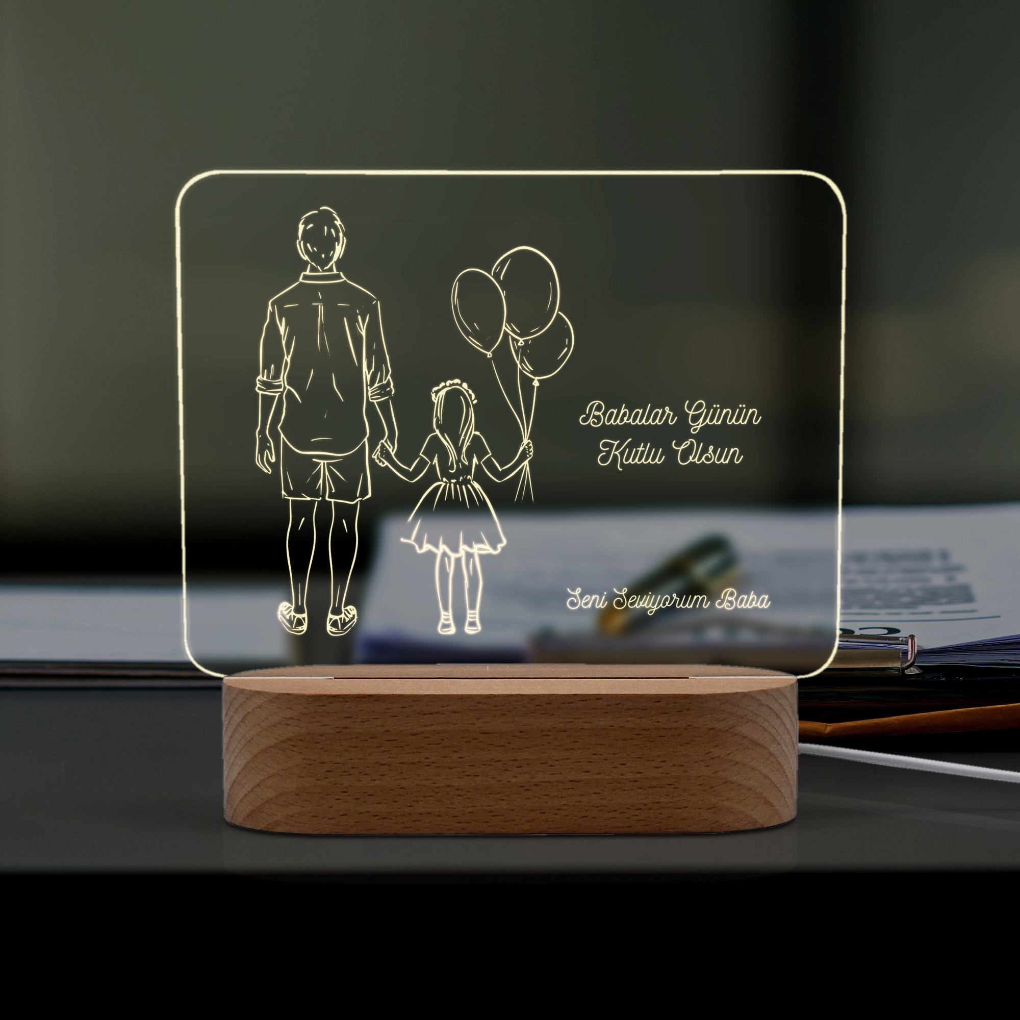 Babalar İçin Baba ve Kız Motifli Led Gece Lambası