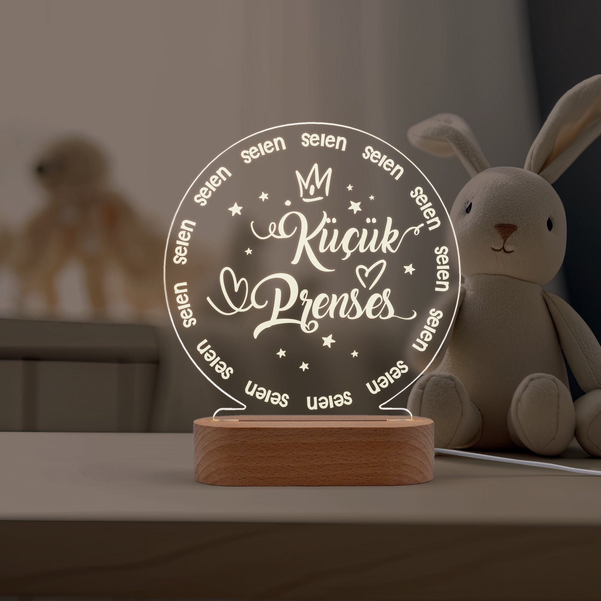Prenses Yazılı Kız Çocukları için Kişiye Özel Ledli Gece Lambası