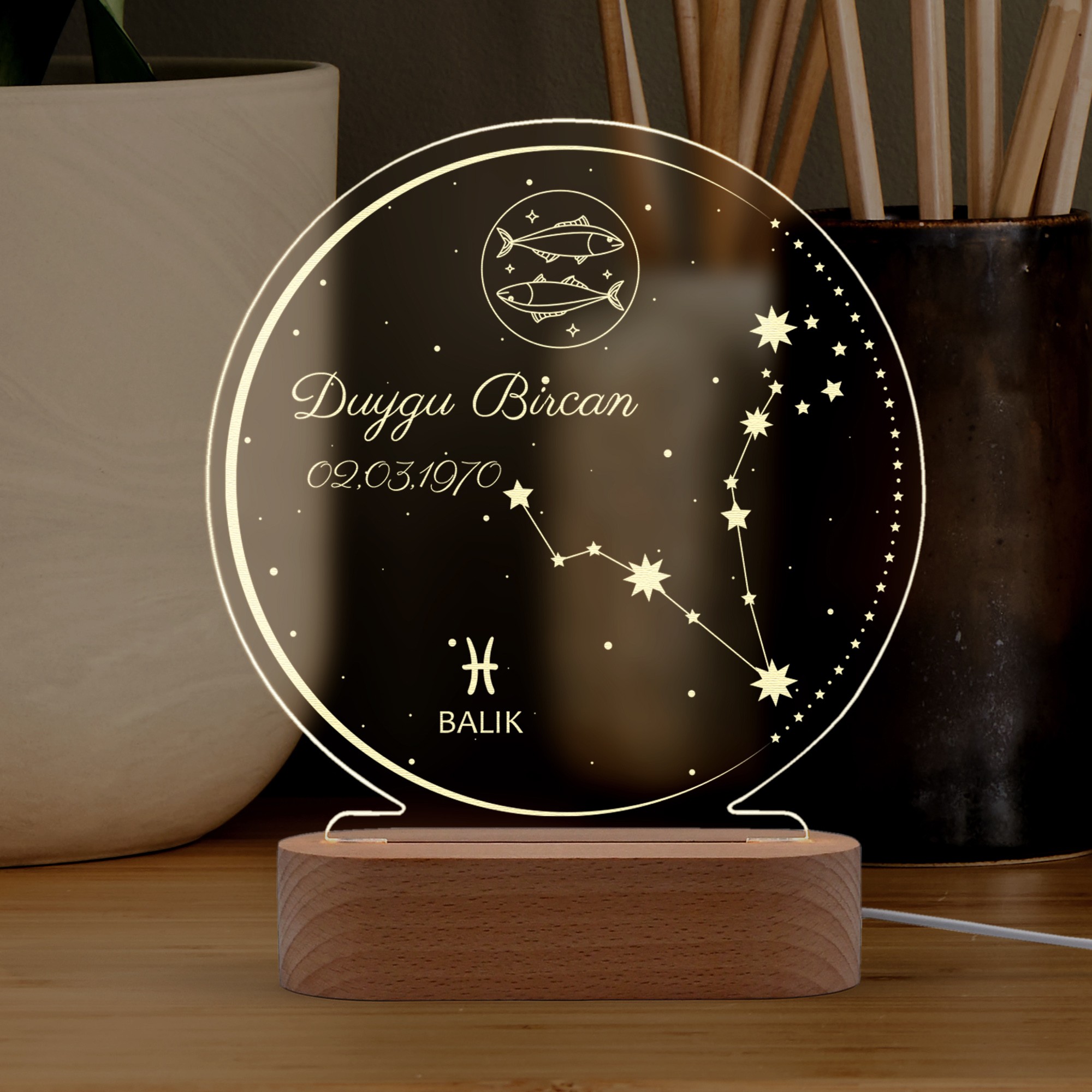 Astroloji Burç Temalı Kişiye Özel Led Gece Lambası