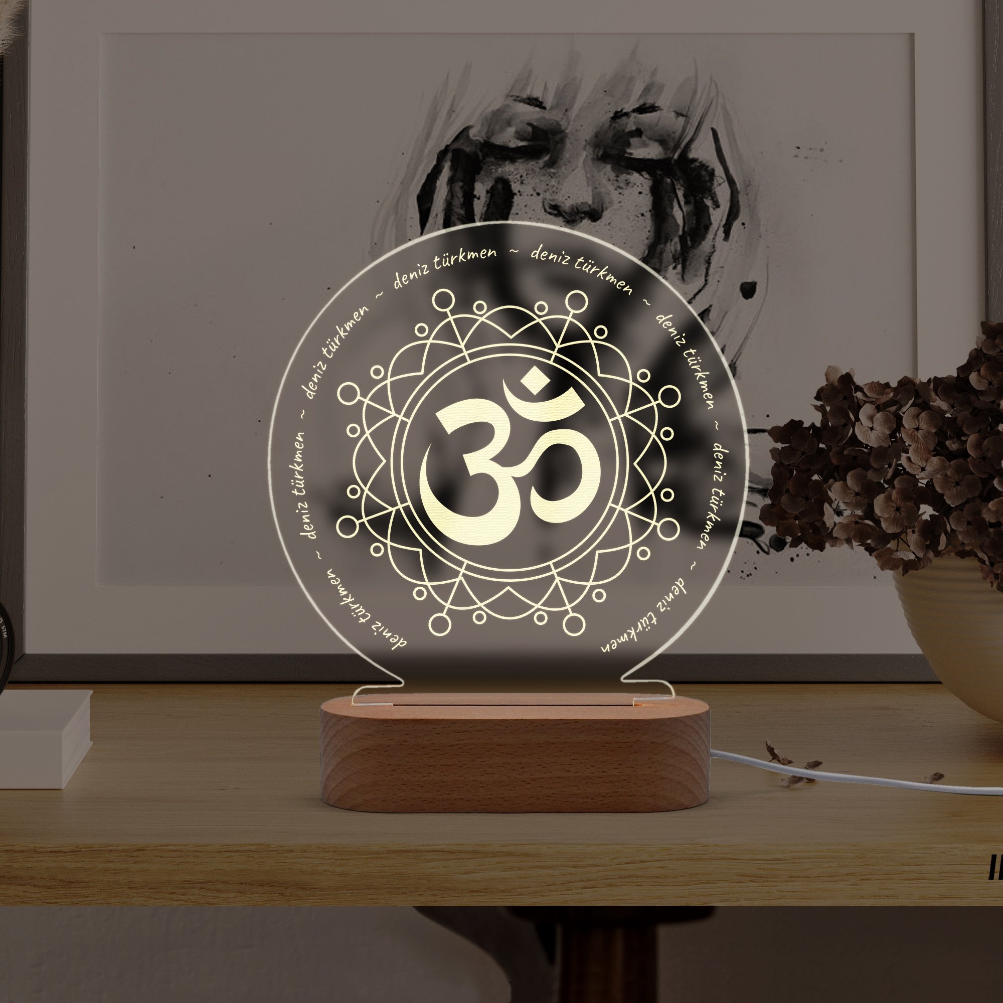 Yoga Om Sembollü Kişiye Özel Ledli Gece Lambası