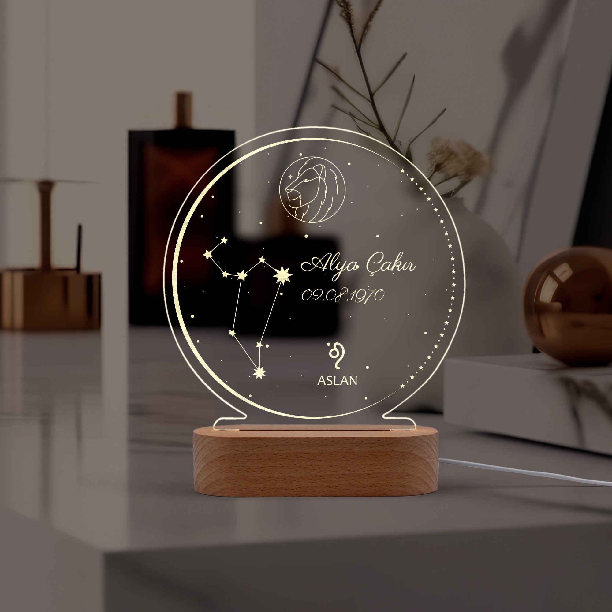 Astroloji Burç Temalı Kişiye Özel Led Gece Lambası