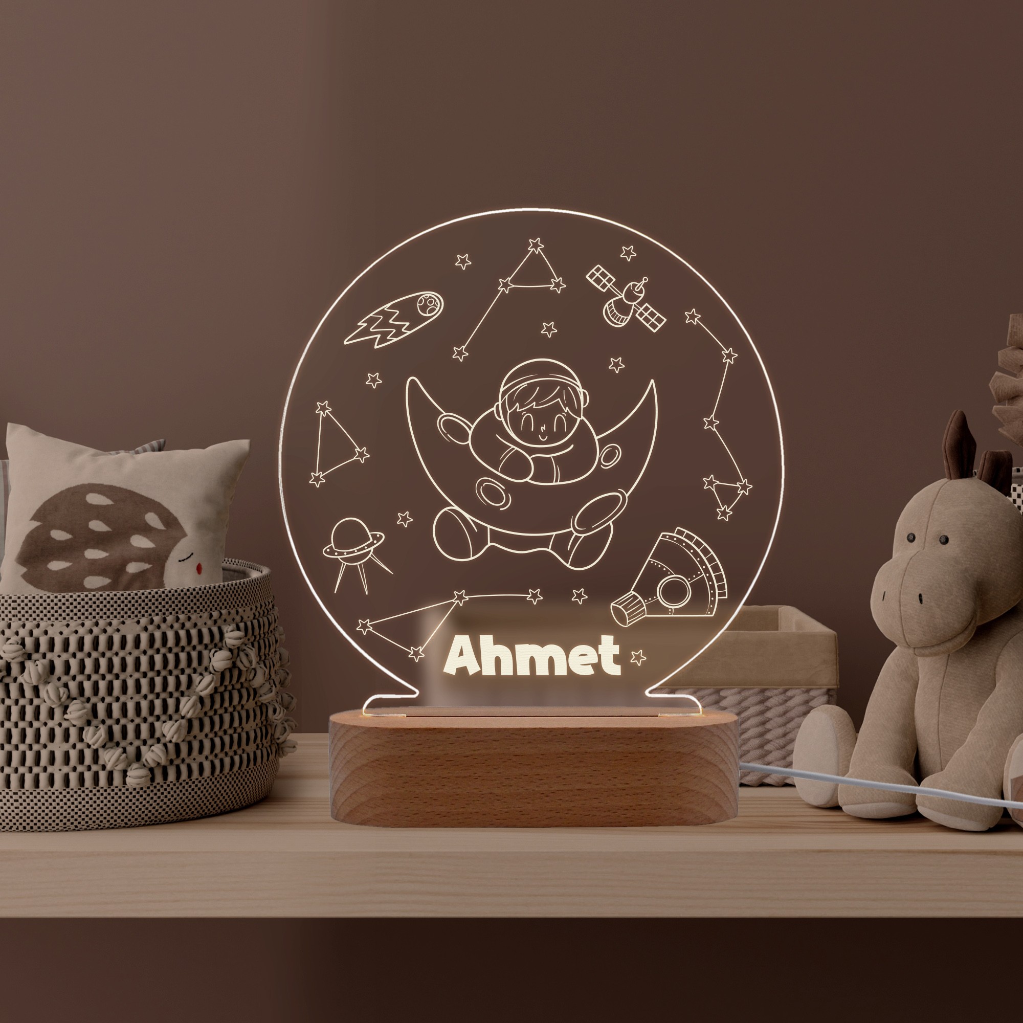 Ay Dede Figürlü, Özel Tasarım İsimli Kişiye Özel Led Gece Lambası