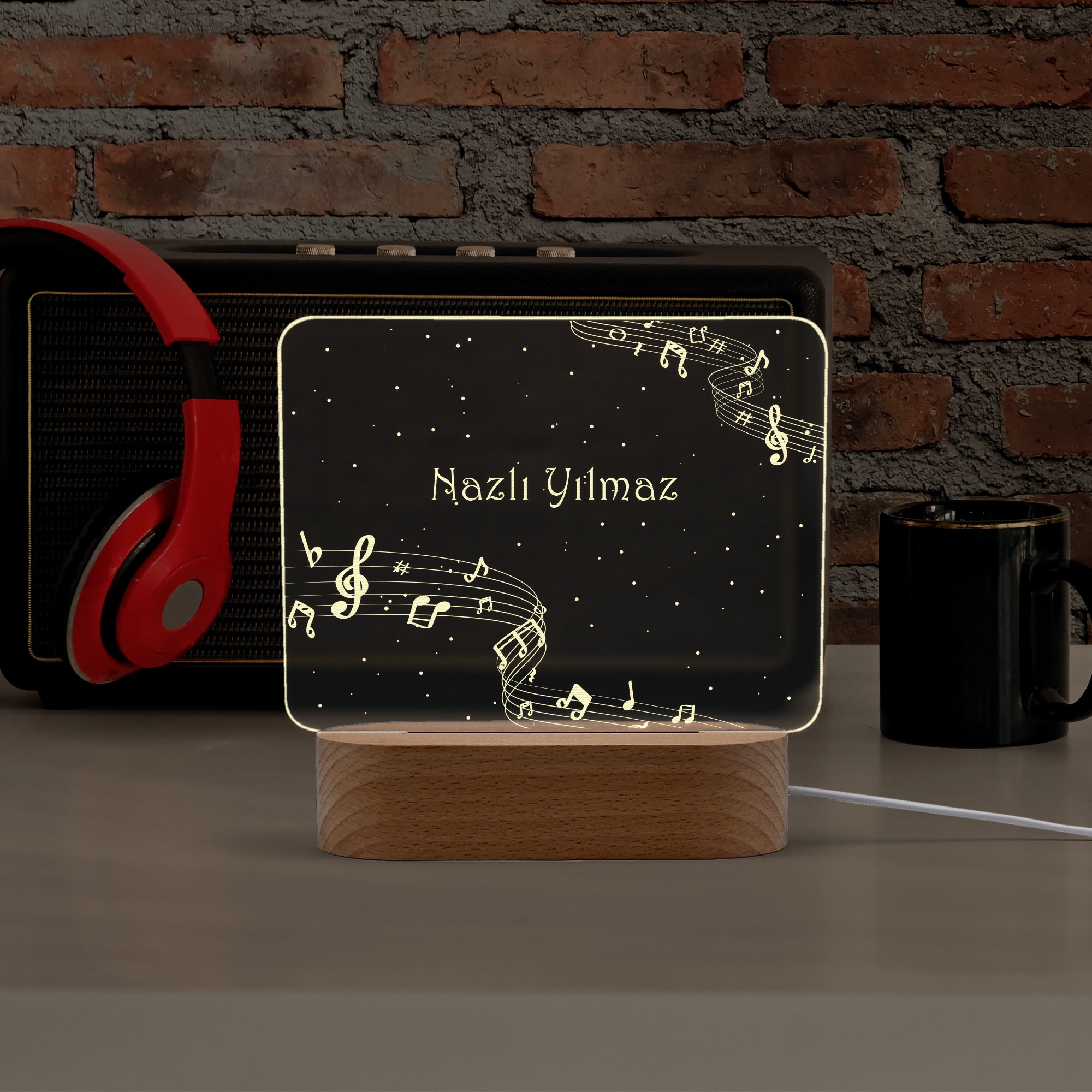 Müzik Temalı, Müzisyenler için Dörtgen Model Kişiye Özel Ledli Gece Lambası