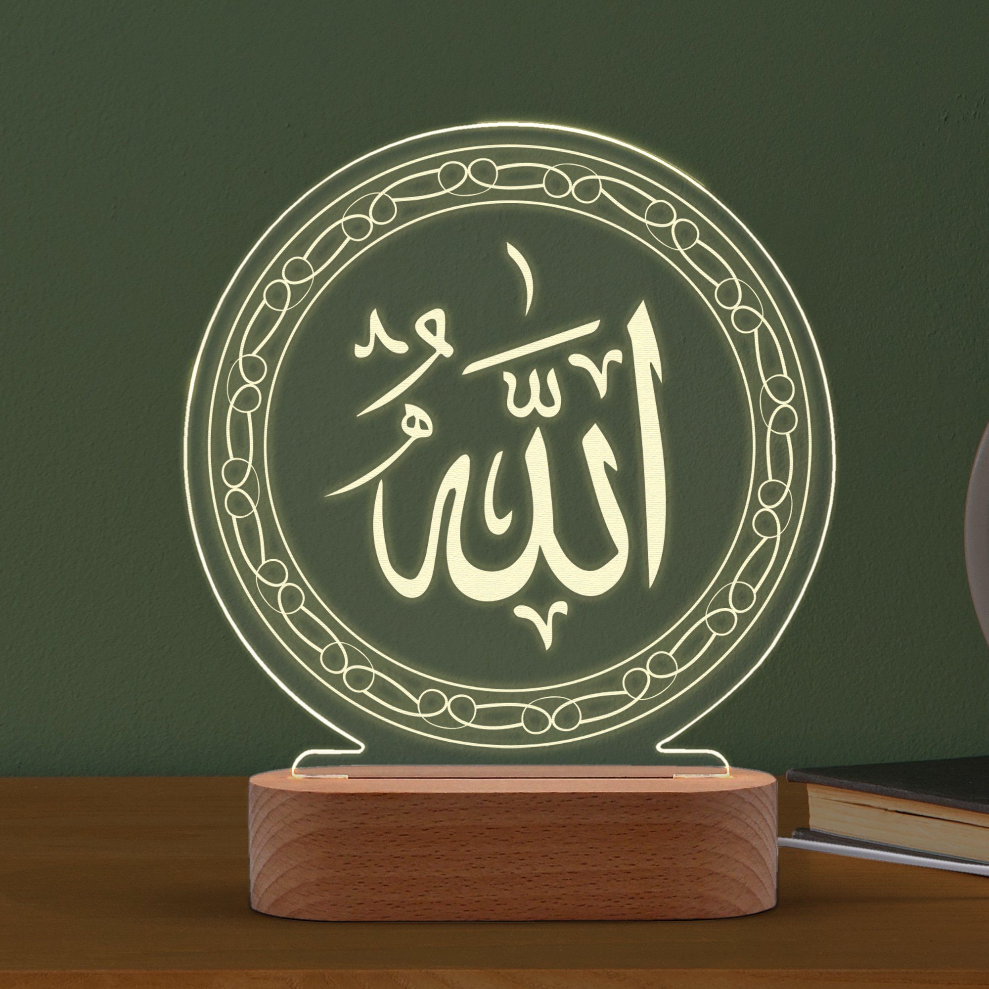 Allah Yazılı Motifli Özel Led Gece Lambası
