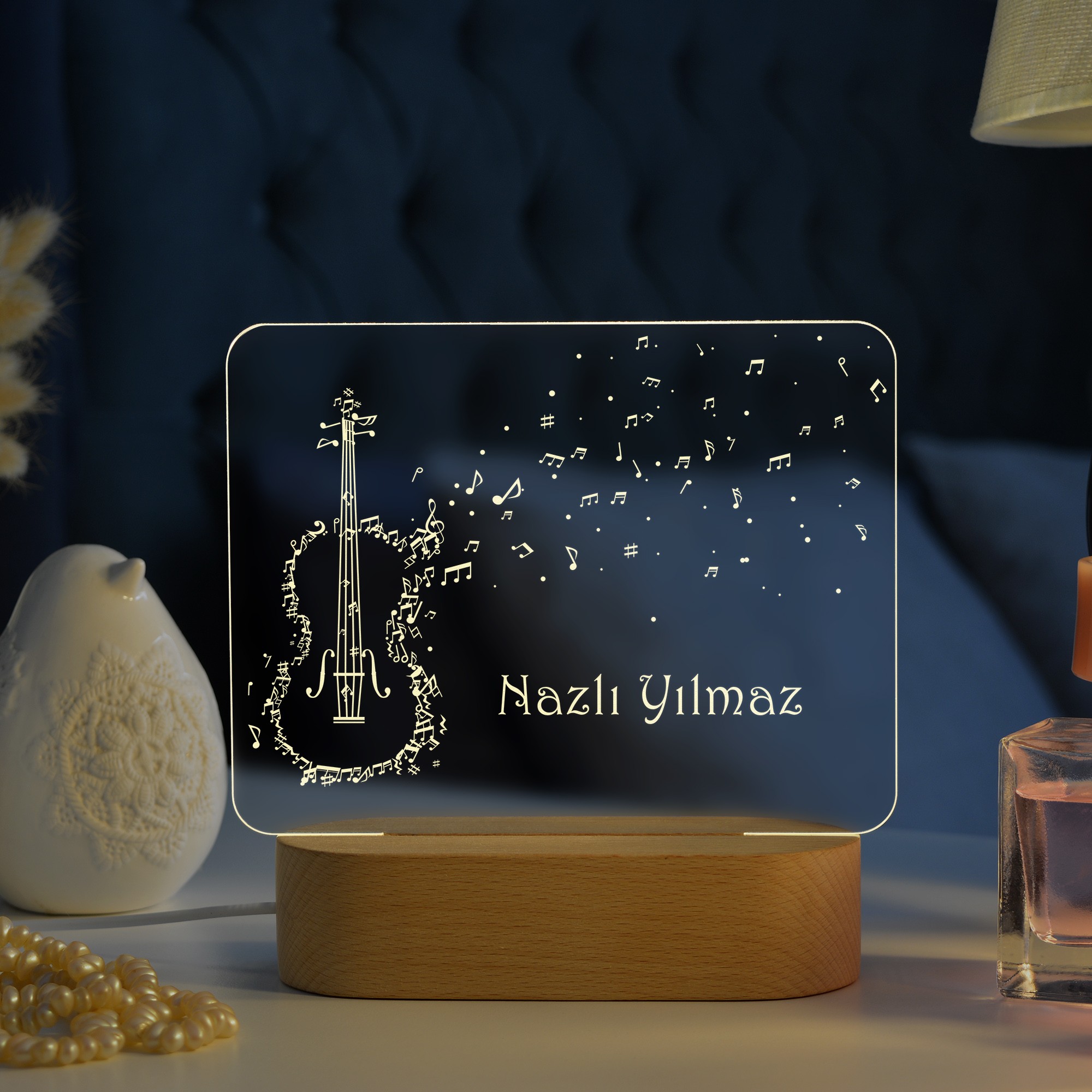 Viyolonsel Sembollü, Müzisyenler için Dörtgen Model Kişiye Özel Led Gece Lambası