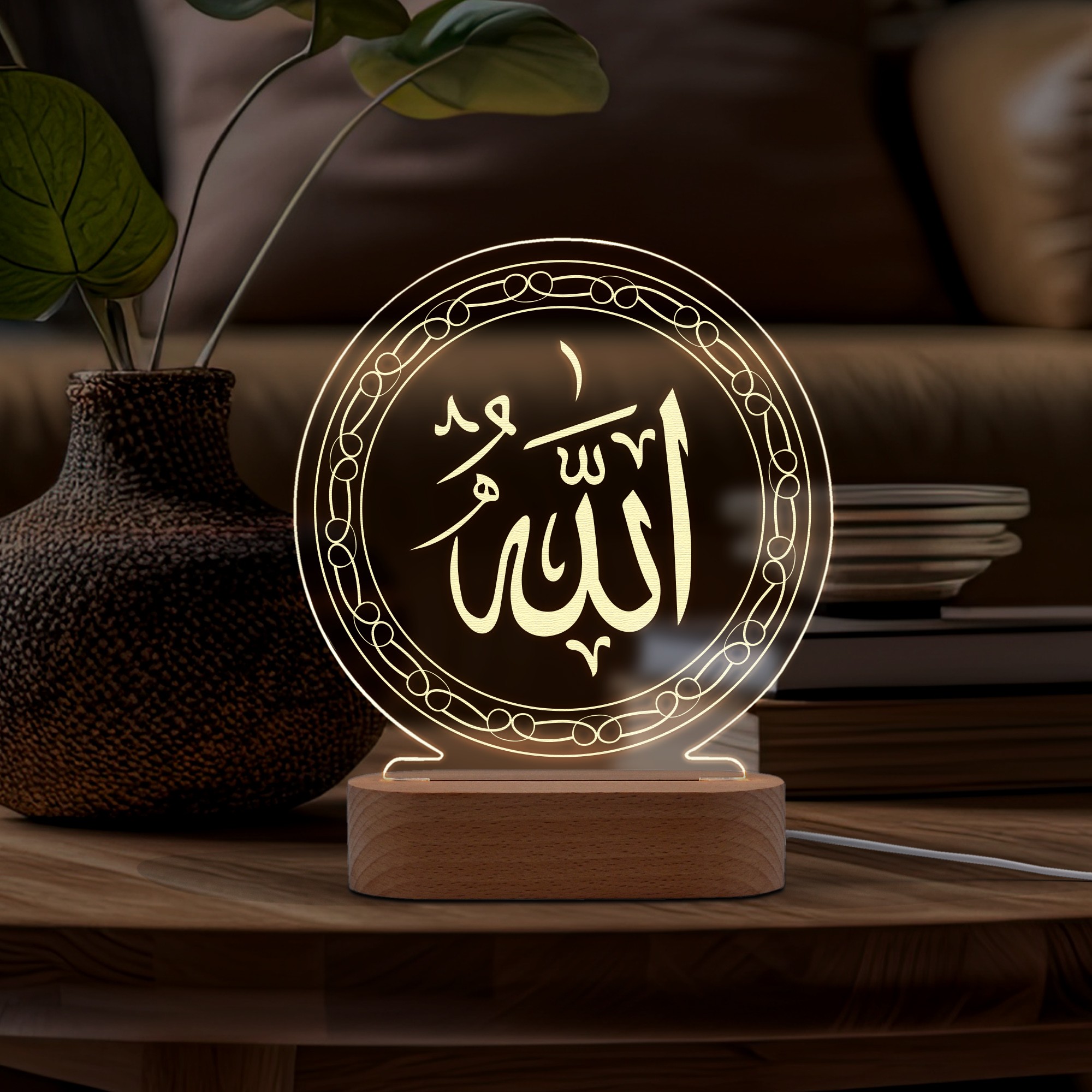 Allah Yazılı Motifli Özel Led Gece Lambası
