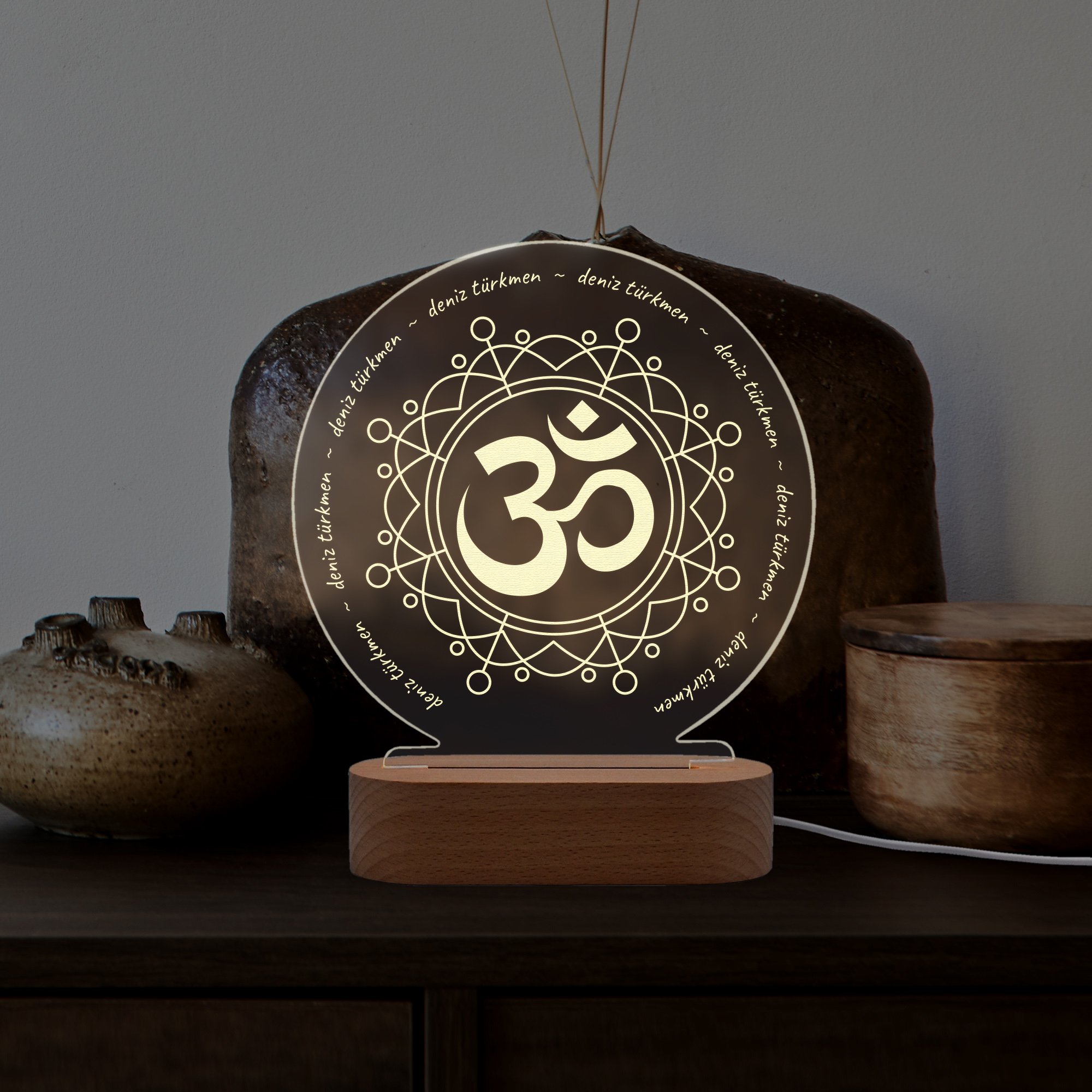 Yoga Om Sembollü Kişiye Özel Ledli Gece Lambası