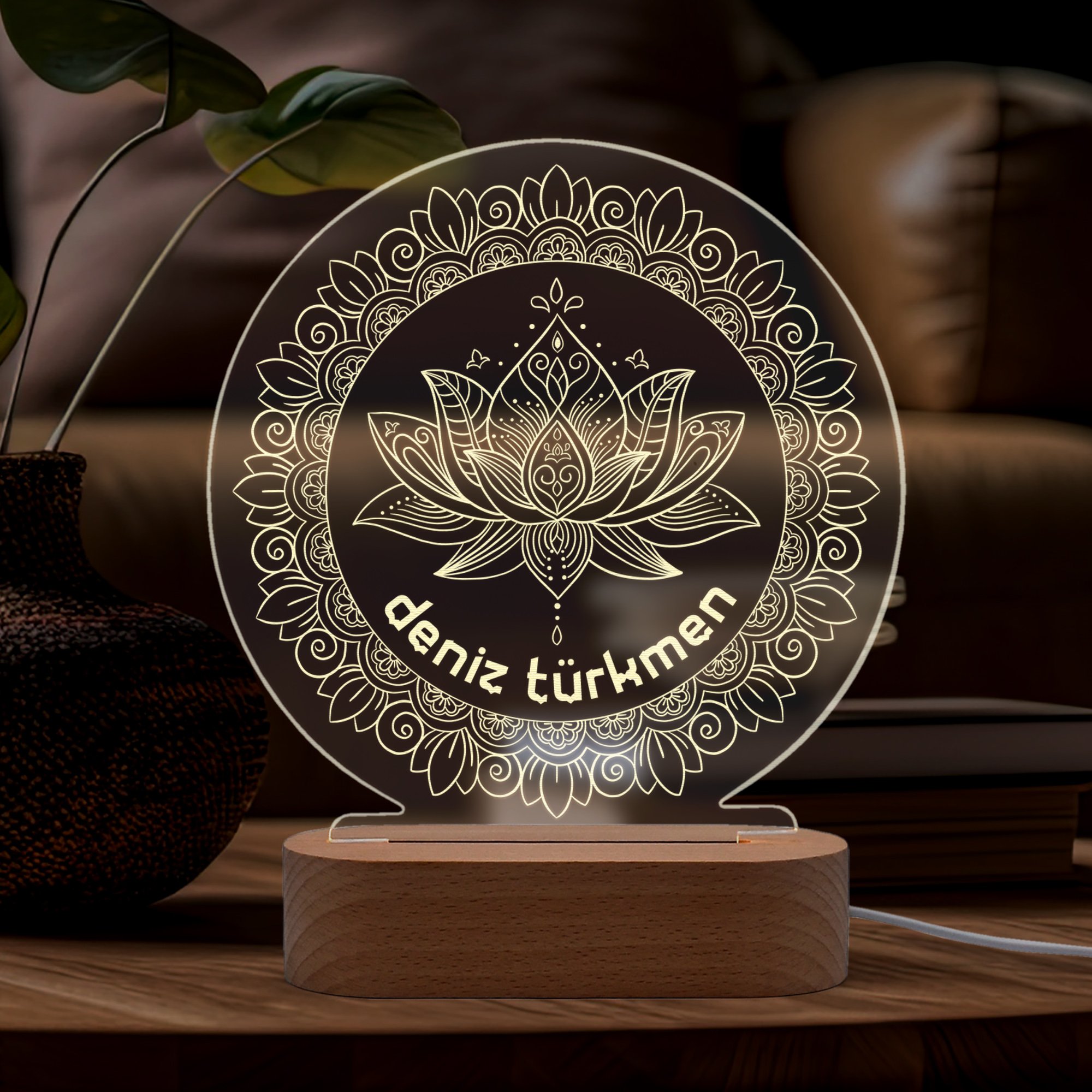 Lotus, Mandala Figürlü Kişiye Özel Ledli Gece Lambası
