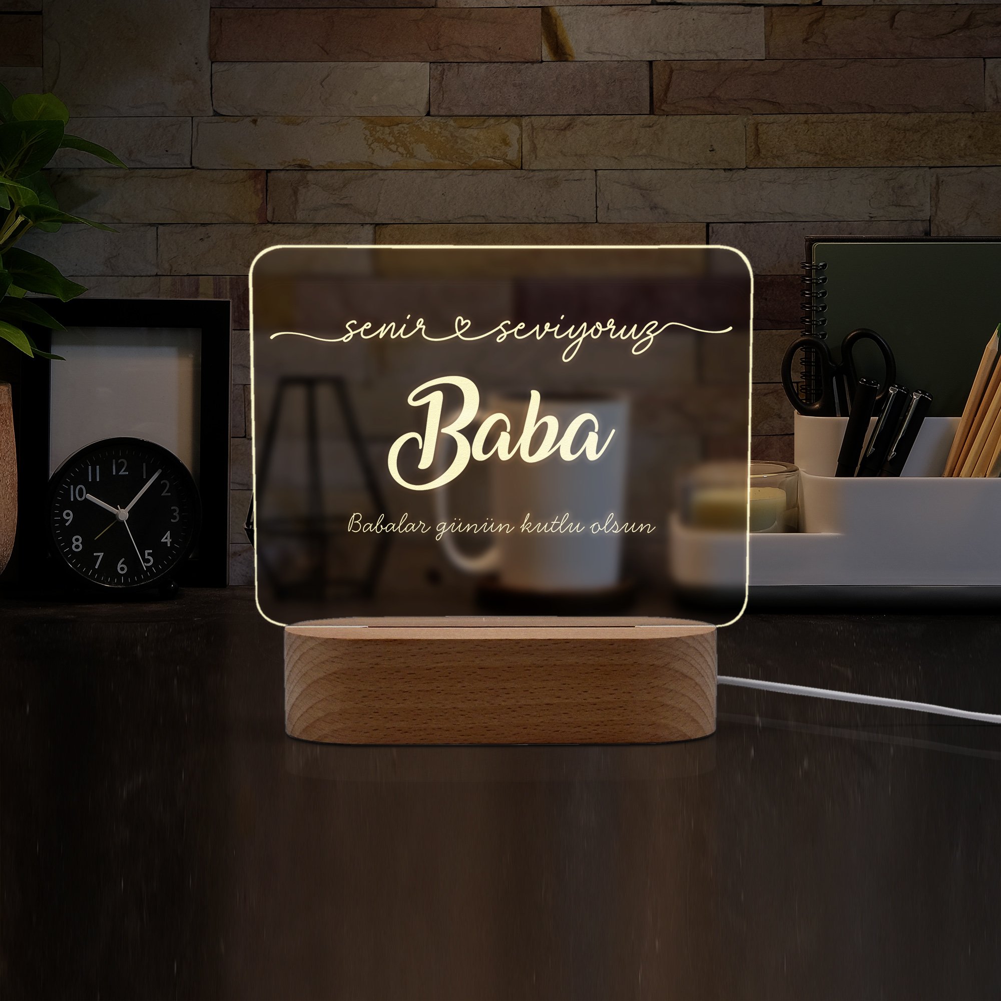 Babalar için Seni Seviyorum Yazılı Led Gece Lambası