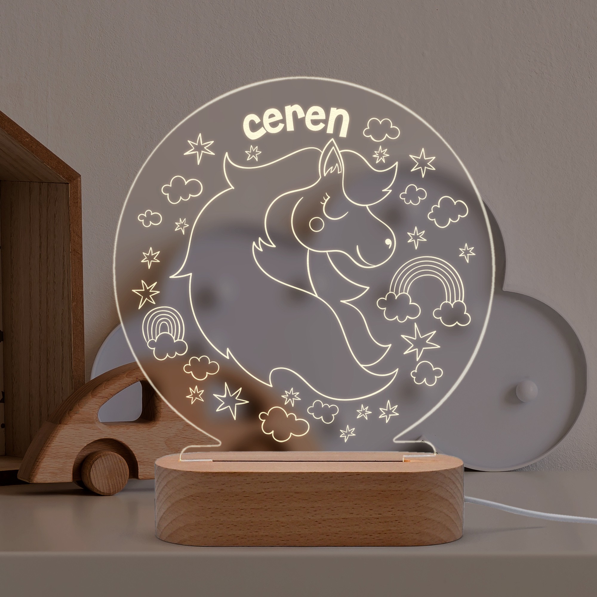 Pony Figürlü, Masalsı Kişiye Özel Led Gece Lambası