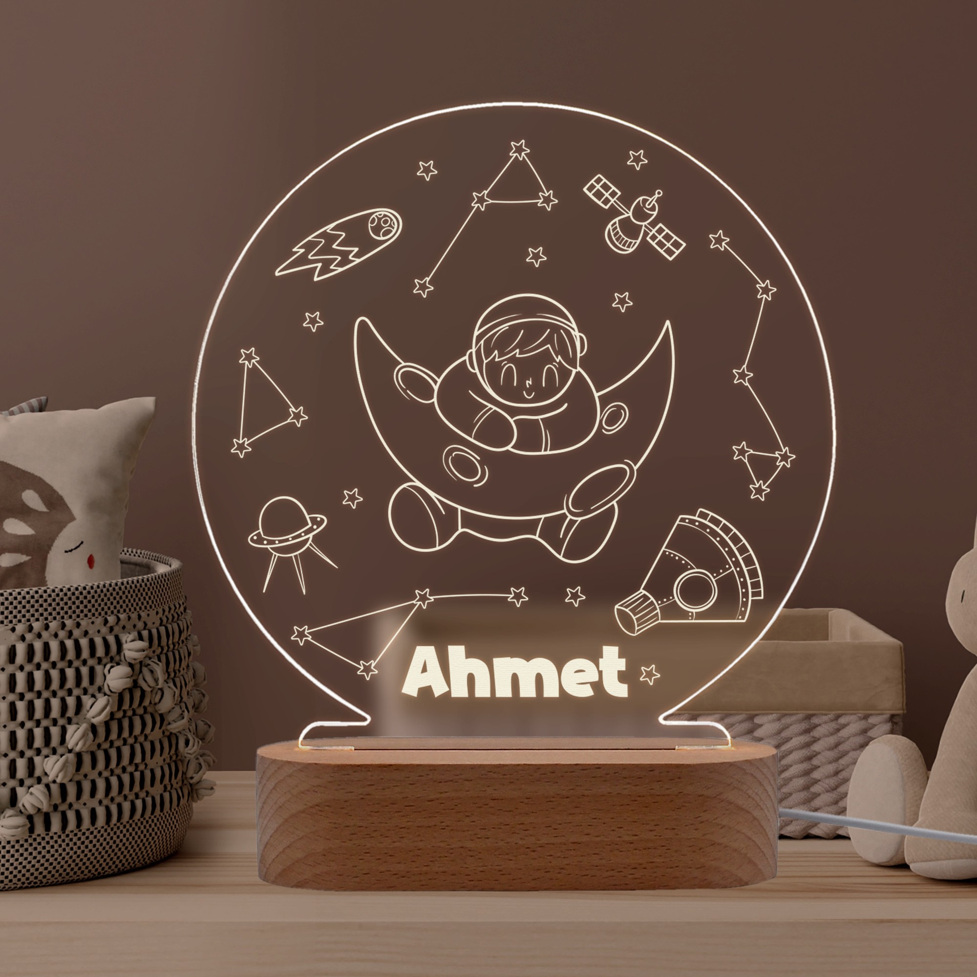 Ay Dede Figürlü, Özel Tasarım İsimli Kişiye Özel Led Gece Lambası
