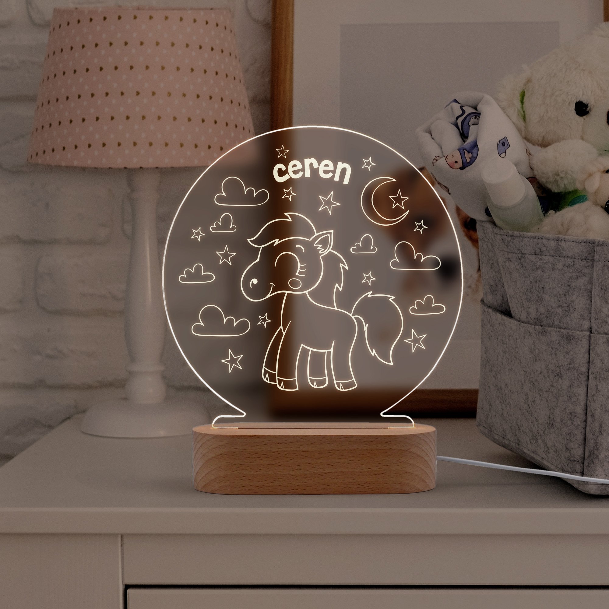 Pony At Figürlü Kişiye Özel Led Gece Lambası