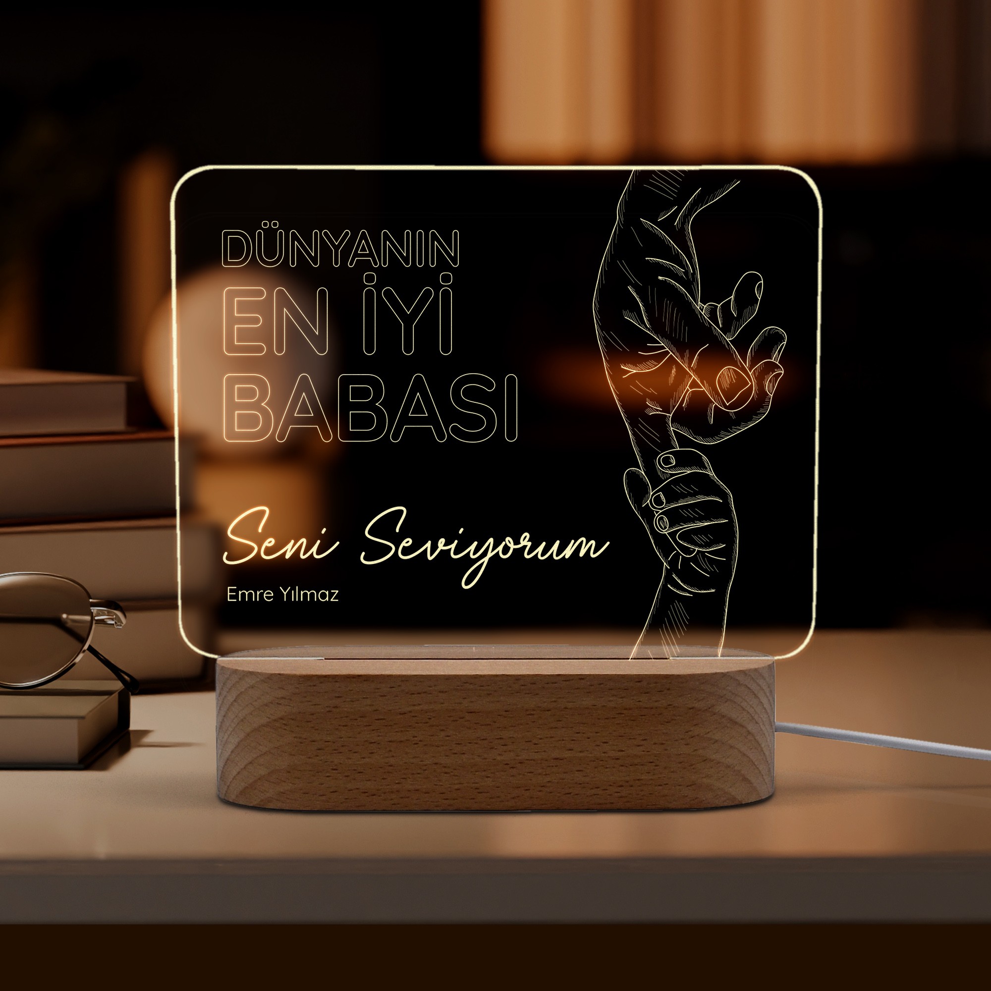 Baba İçin Yazılı Kişiye Özel Led Gece Lambası