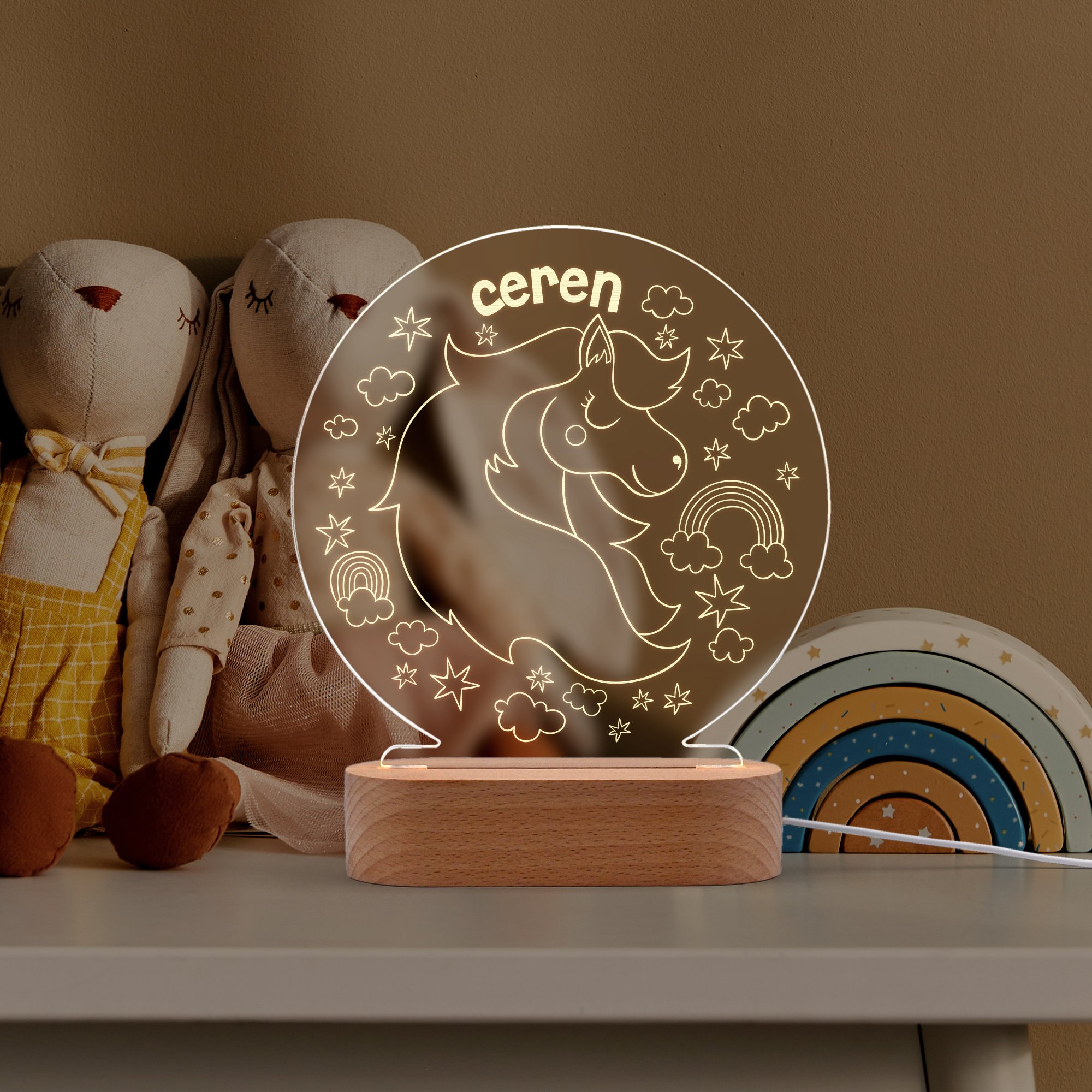 Pony Figürlü, Masalsı Kişiye Özel Led Gece Lambası