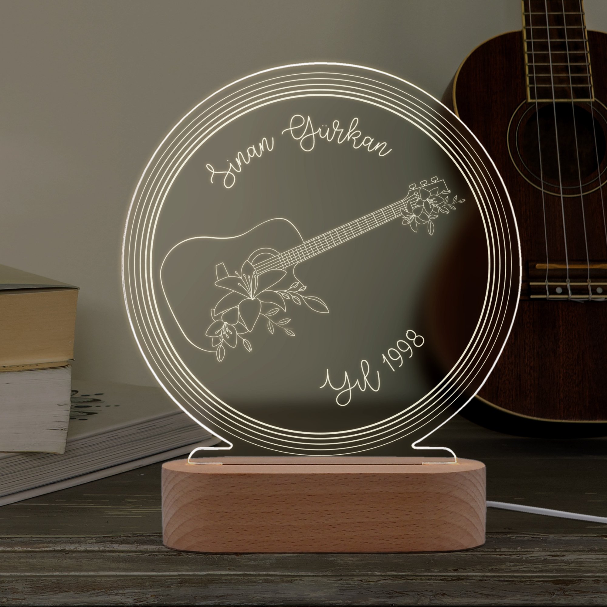 Gitaristler için Gitar Sembollü Kişiye Özel Ledli Gece Lambası