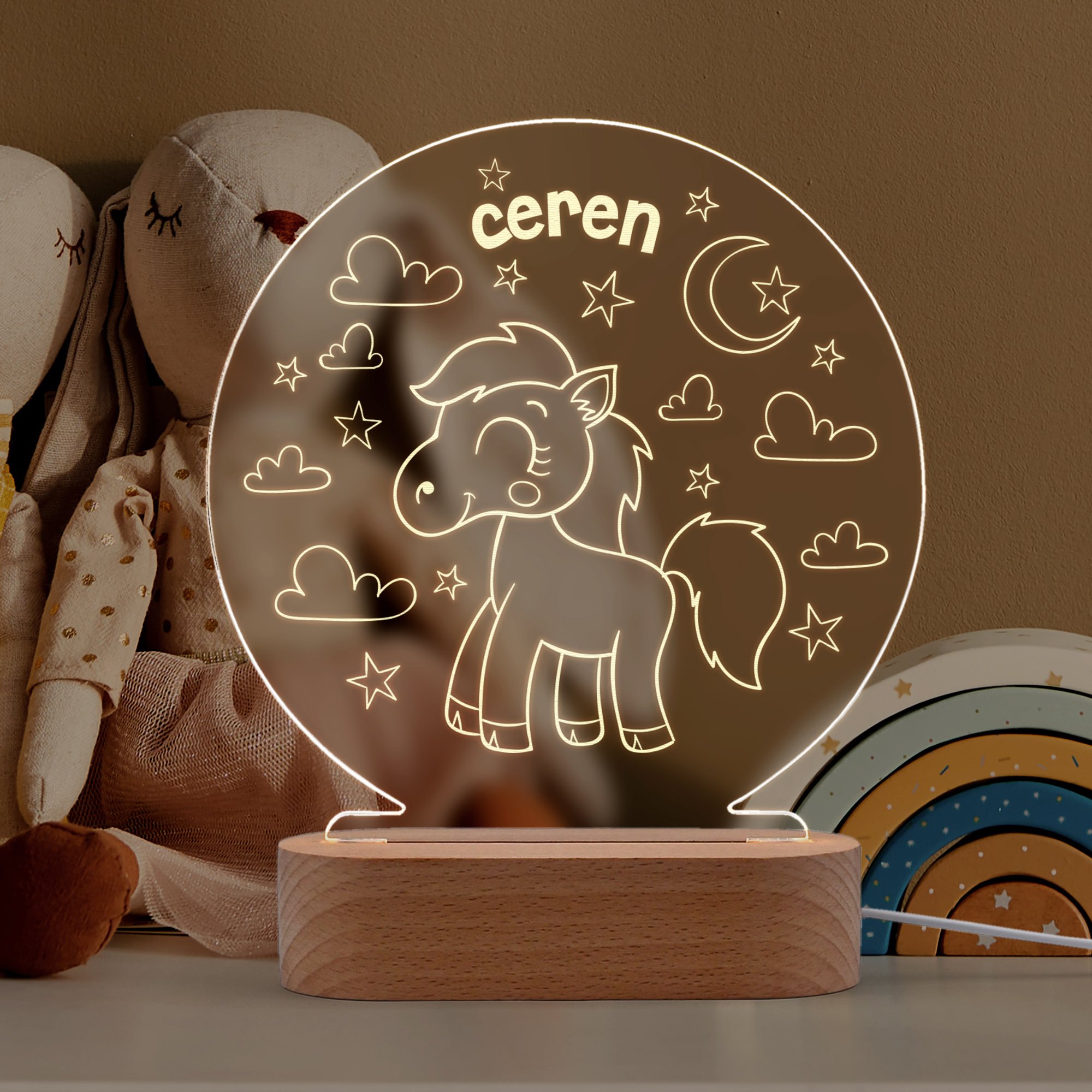 Pony At Figürlü Kişiye Özel Led Gece Lambası