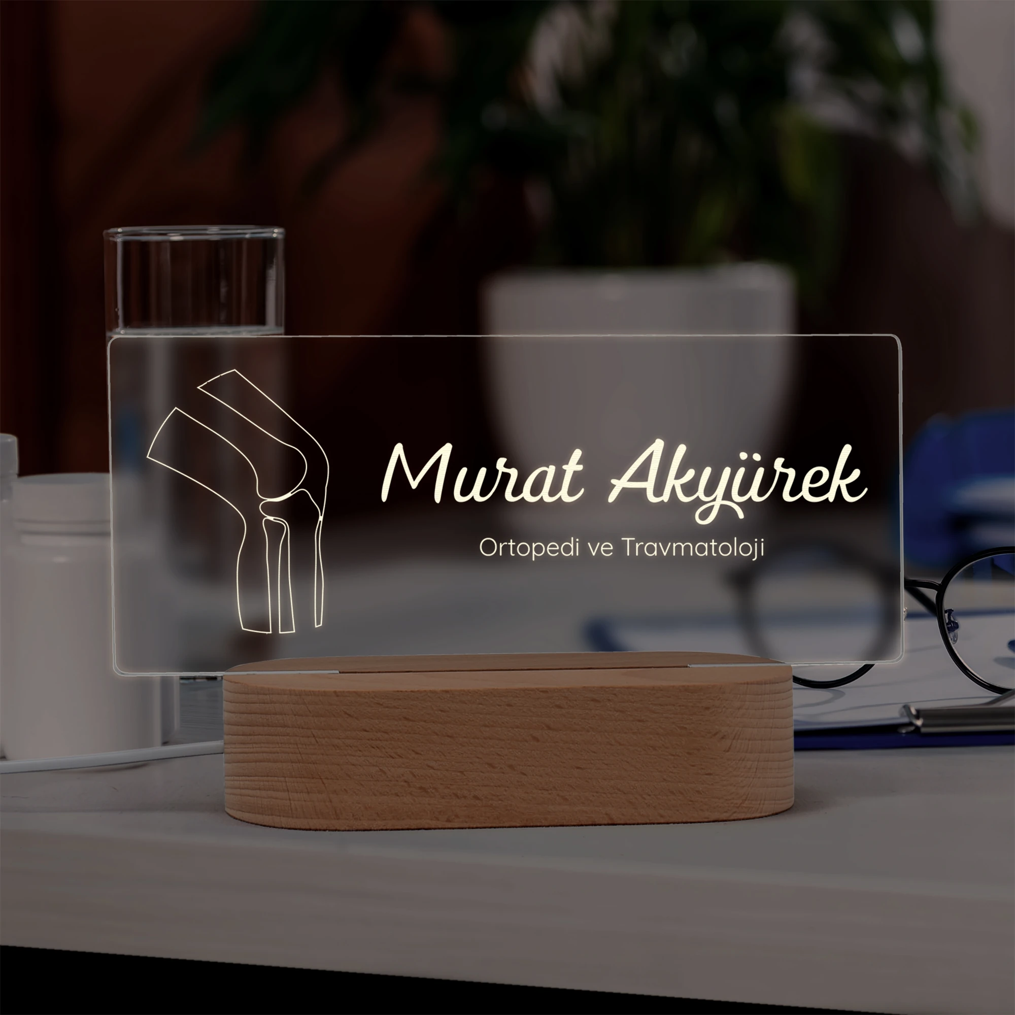 Doktorlar İçin Kişiye Özel Led Masa İsimliği 