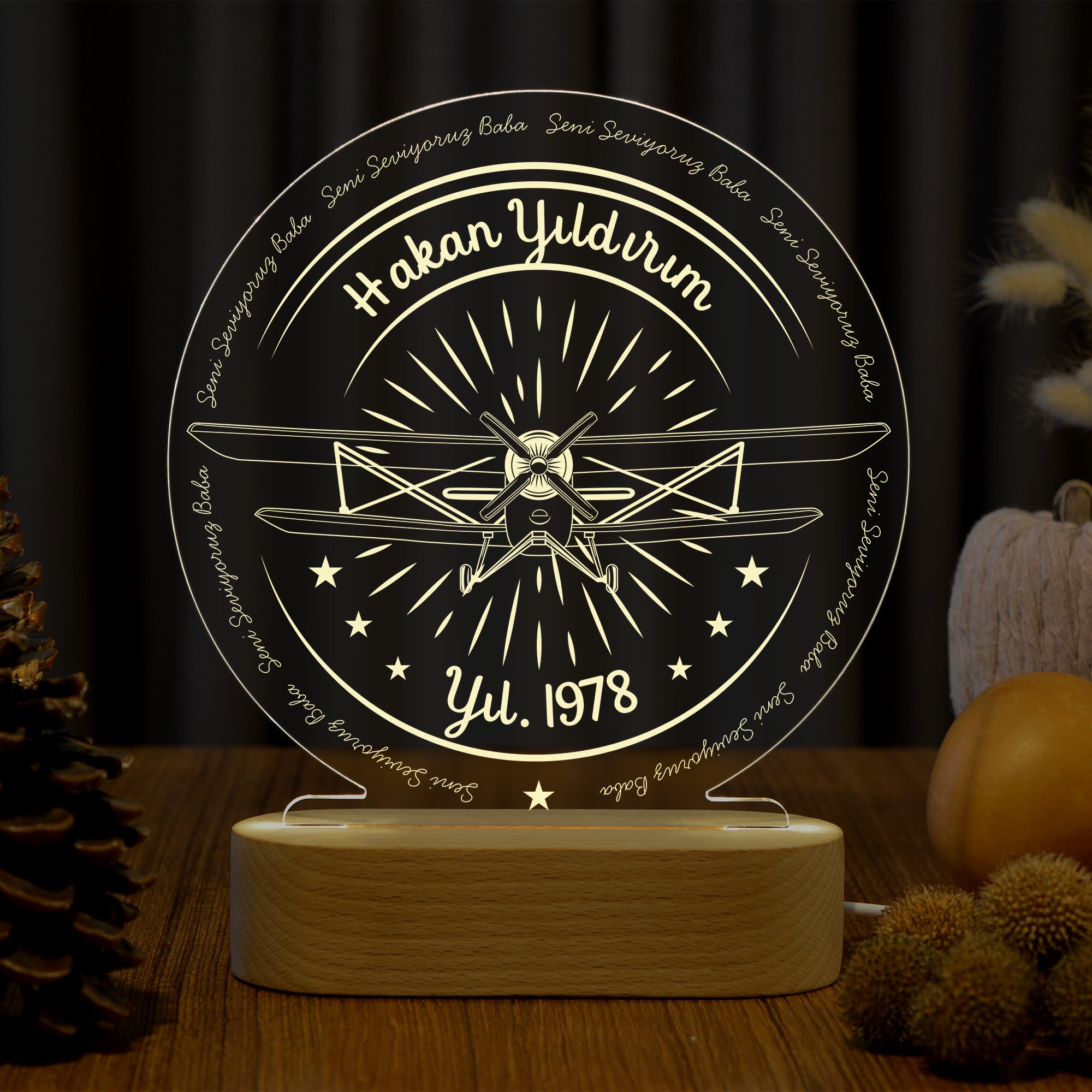Havacılık ile İlgilenenler için Uçak Motifli Kişiye Özel Ledli Gece Lambası
