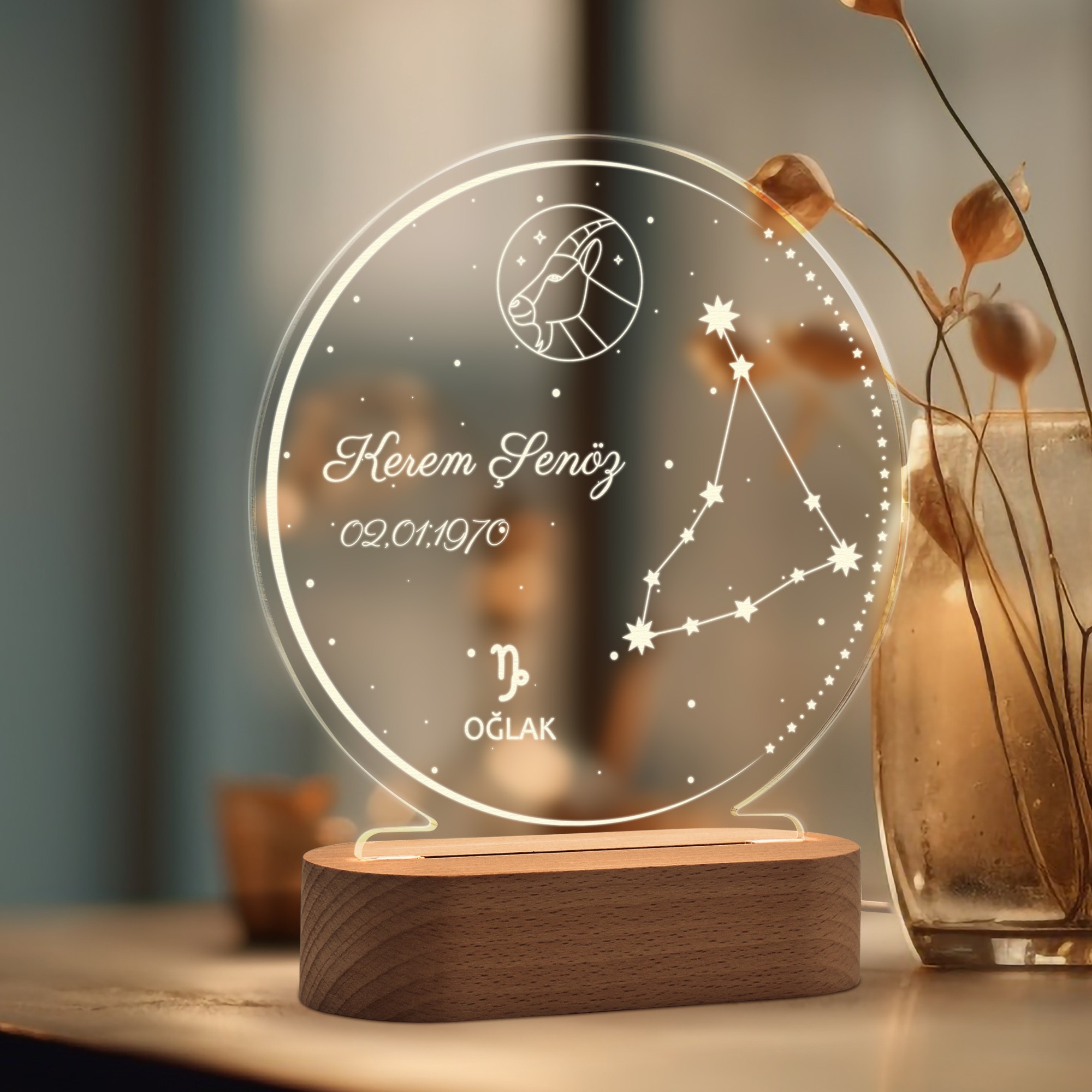 Astroloji Burç Temalı Kişiye Özel Led Gece Lambası