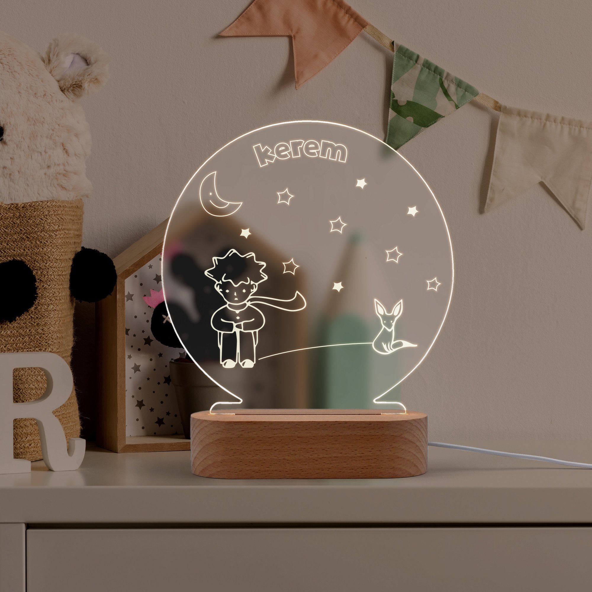 Küçük Prens Figürlü Çocuk Odasına için Kişiye Özel Led Gece Lambası