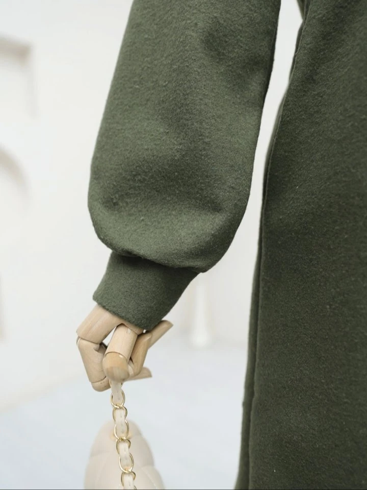 Belden Bağlamalı Top Düğmeli Kaşe Kaban -Haki