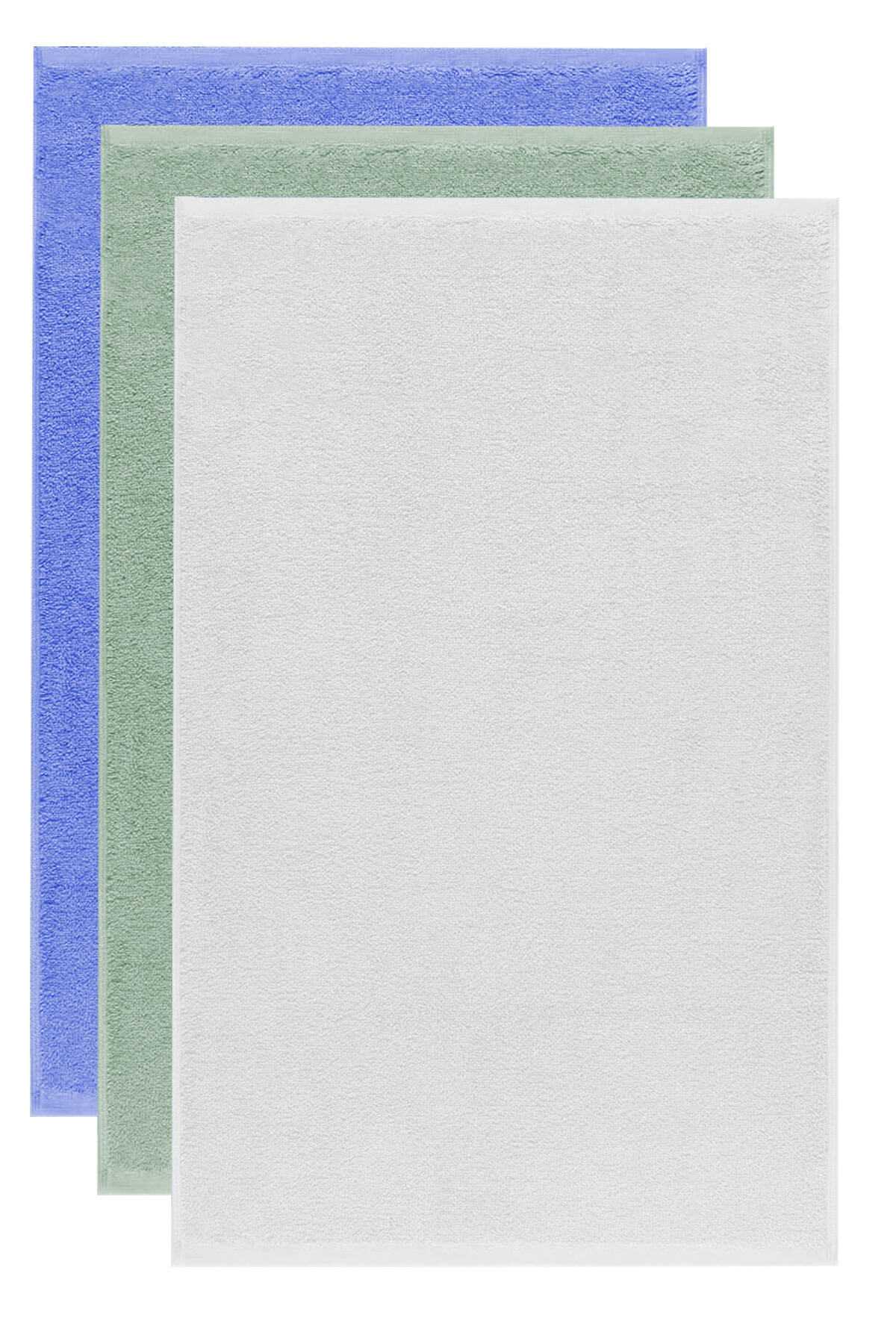 3 lü Düz Renk El Yüz Havlu Seti &amp;#37;100 Pamuklu 50x90 Cm Mavi-Yeşil-Beyaz
