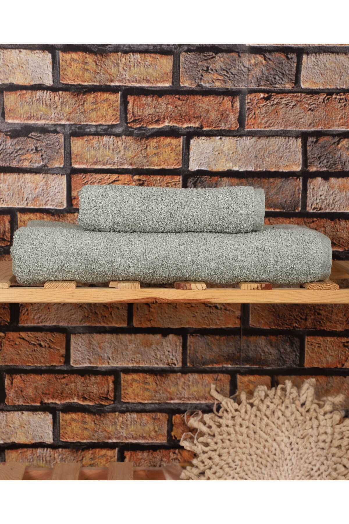 2 Parça &amp;#37;100 Pamuklu Soft Lüx Banyo Havlu Seti Yeşil