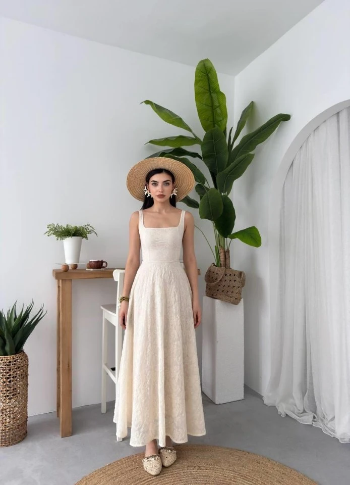 Cuper Çiçek Detaylı Elbise