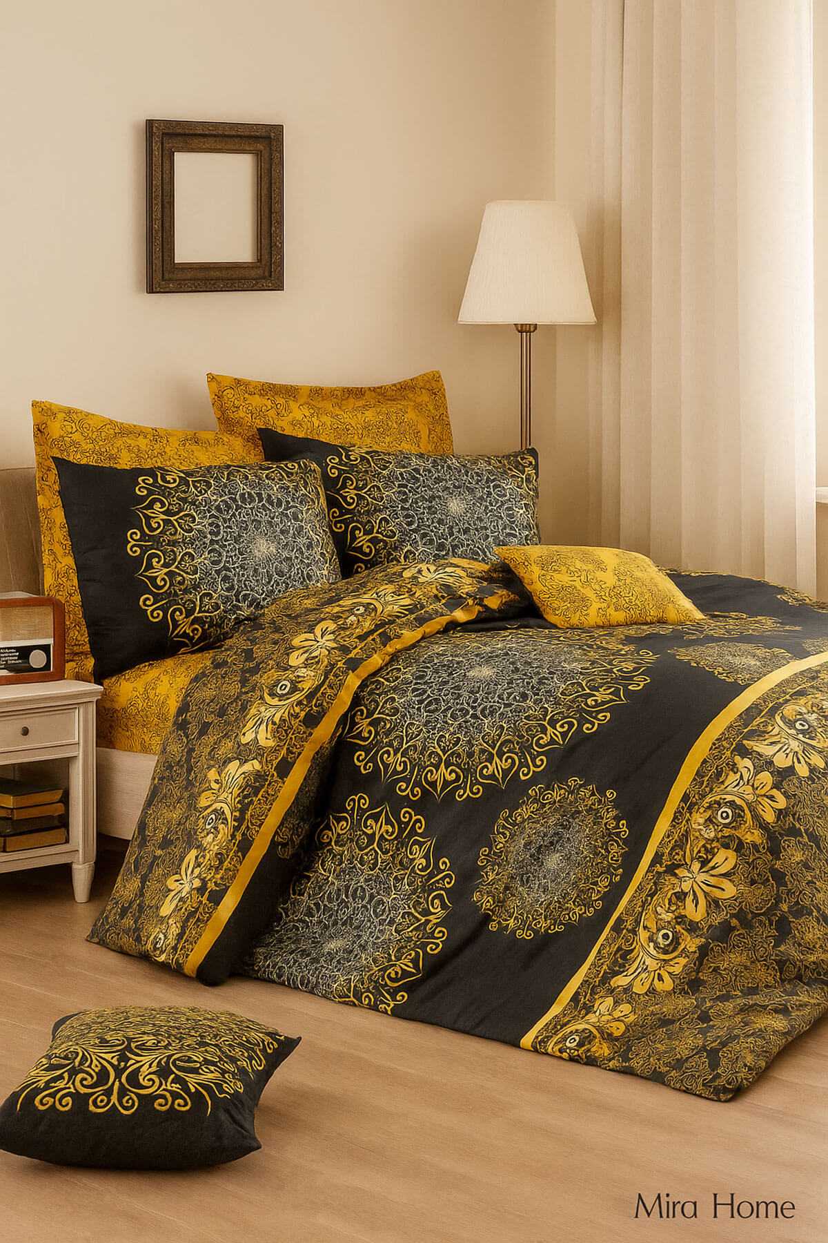 Çift Kişilik Pamuklu Nevresim Takımı Varaklı Desenli