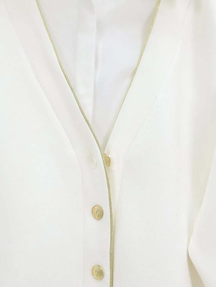 Düğmeli Biyeli Osyho Hırka -Beyaz